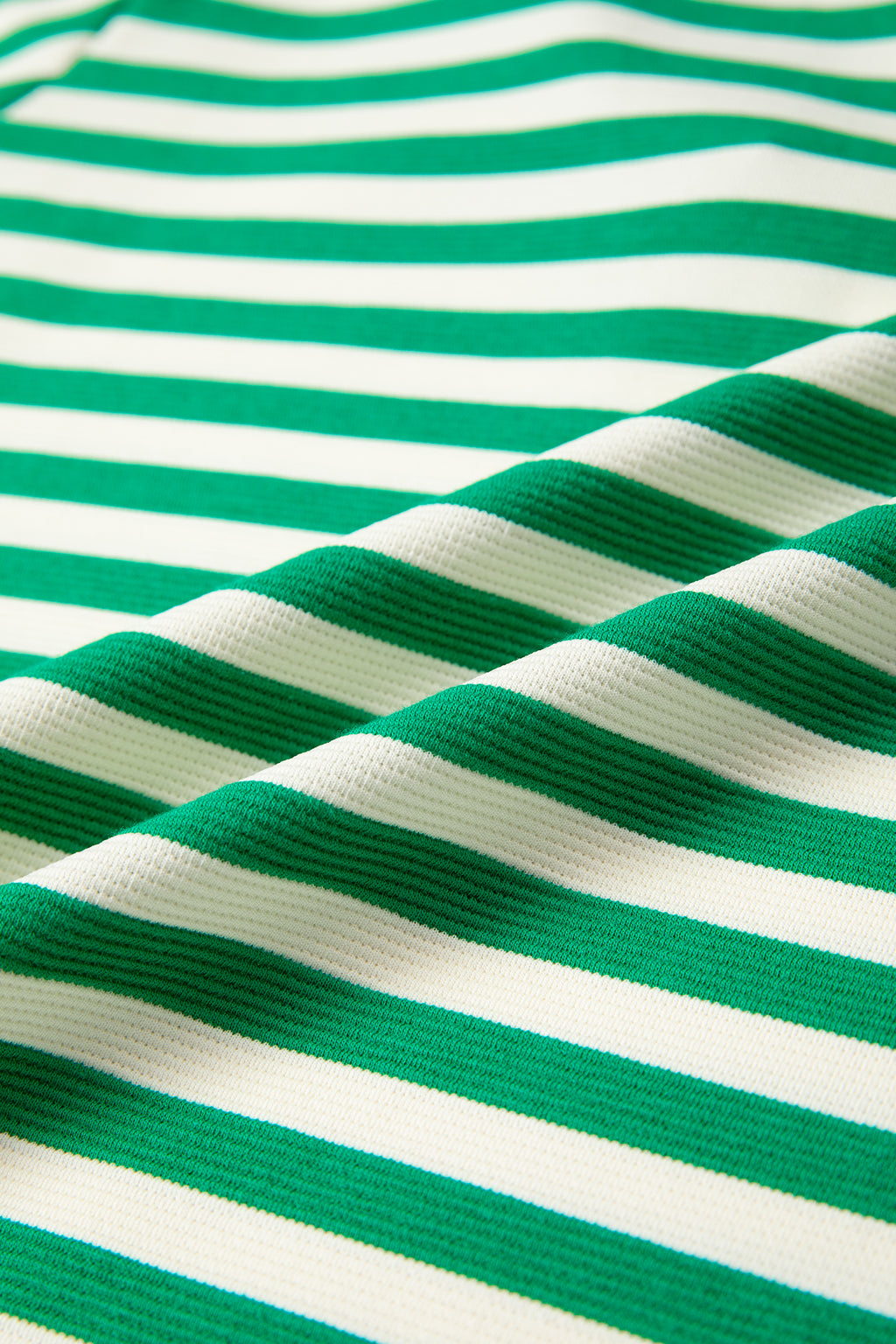 Green Stripe Contrast Trim Polo Collar Ruffled Short Sleeve Blouse