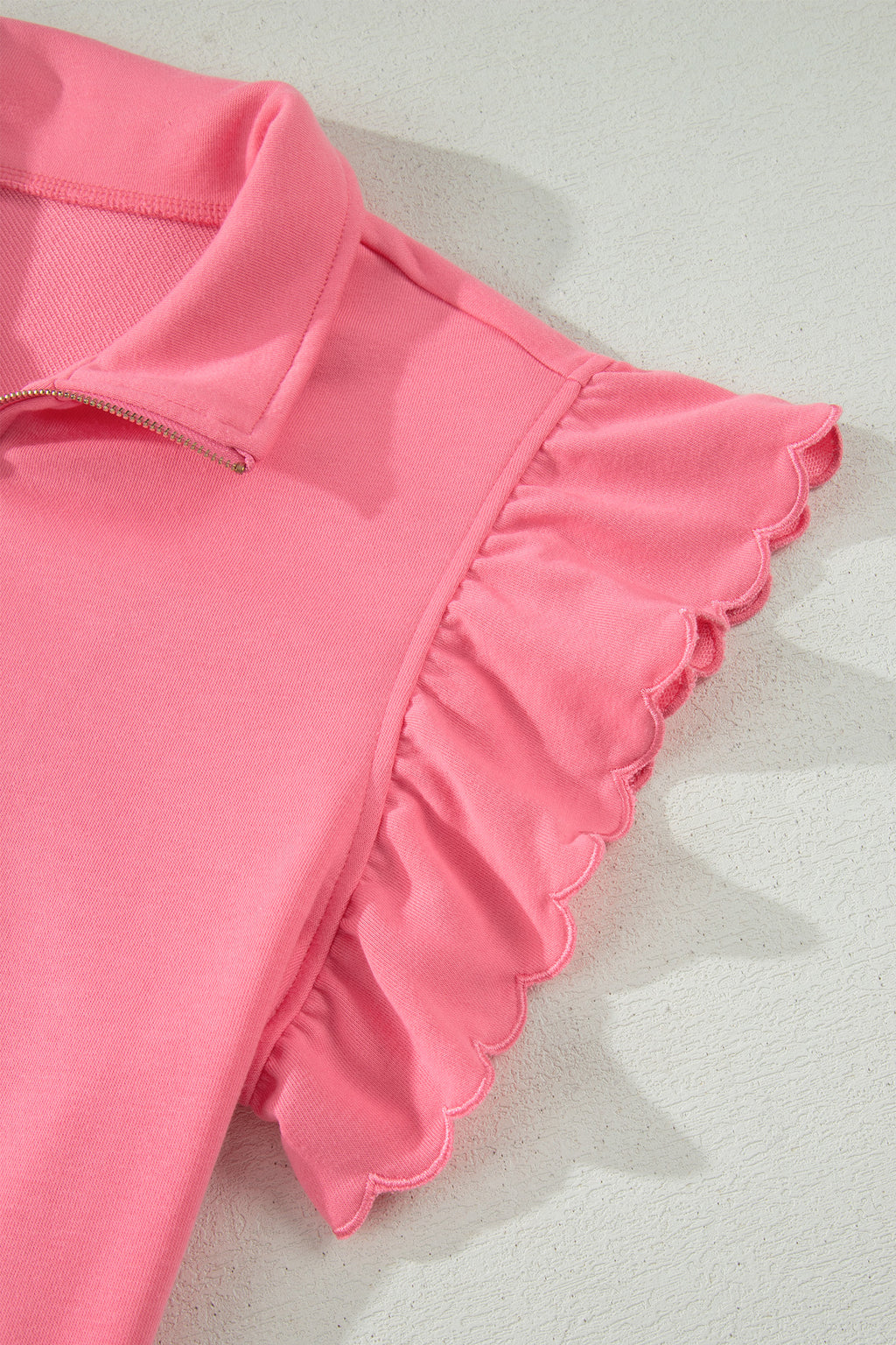 Sky Blue Half Zipped Ruffled Short Set