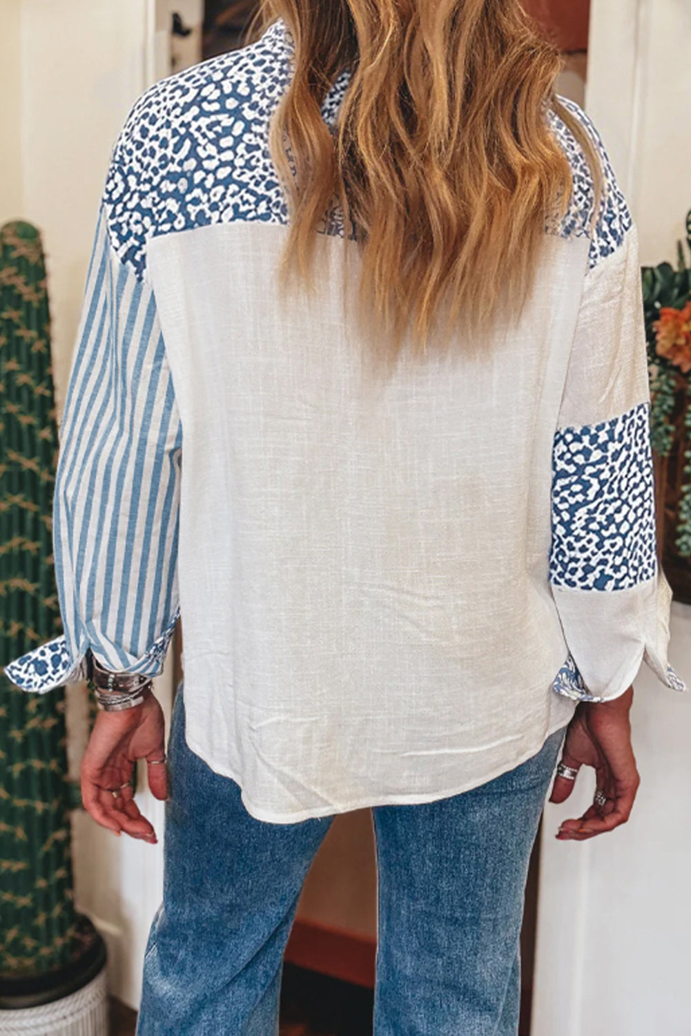 Pink Leopard Striped Western Casual Shirt