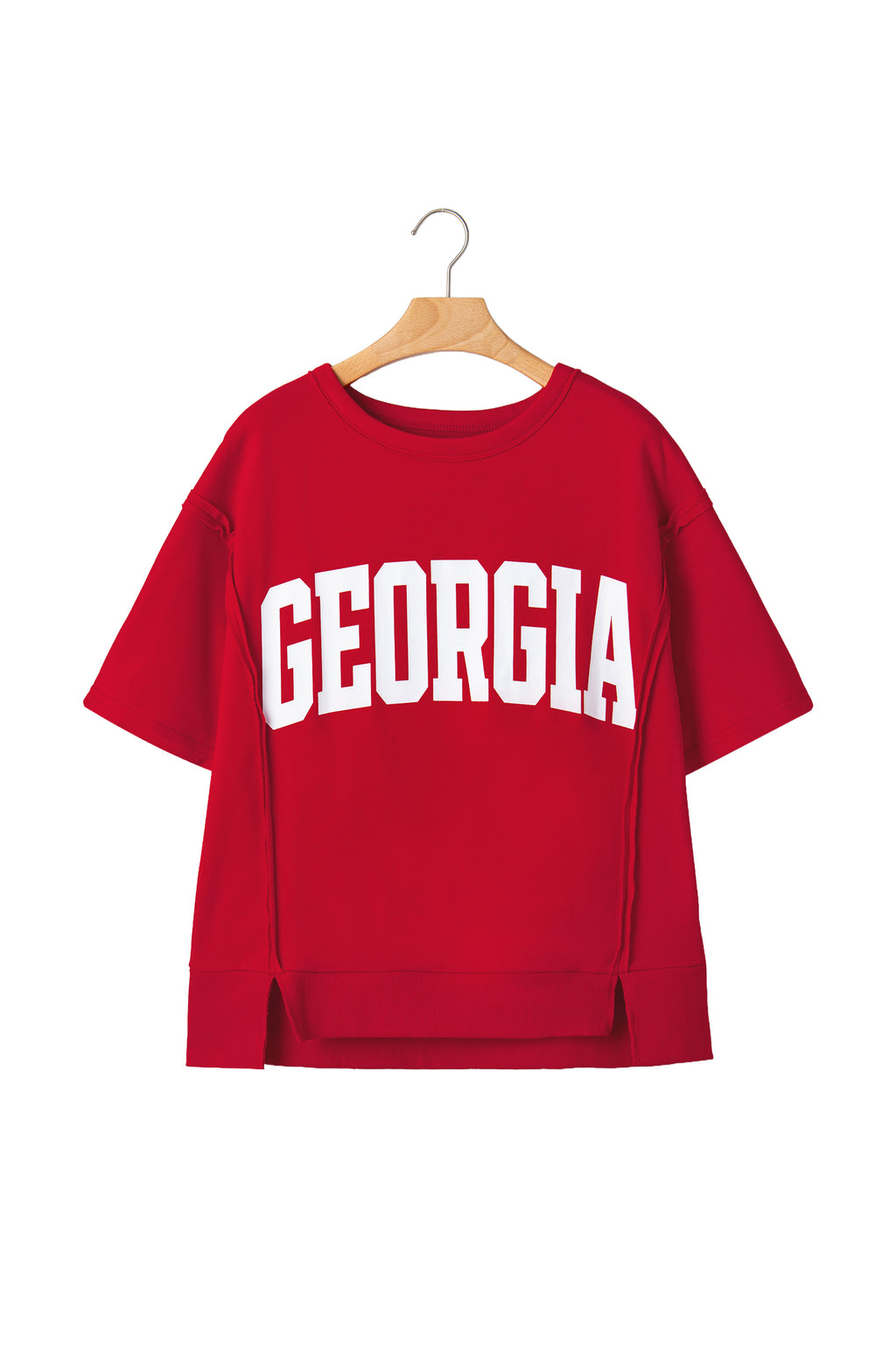 Red GEORGIA Letter Printed  Seam Drop Shoulder Loose Tee