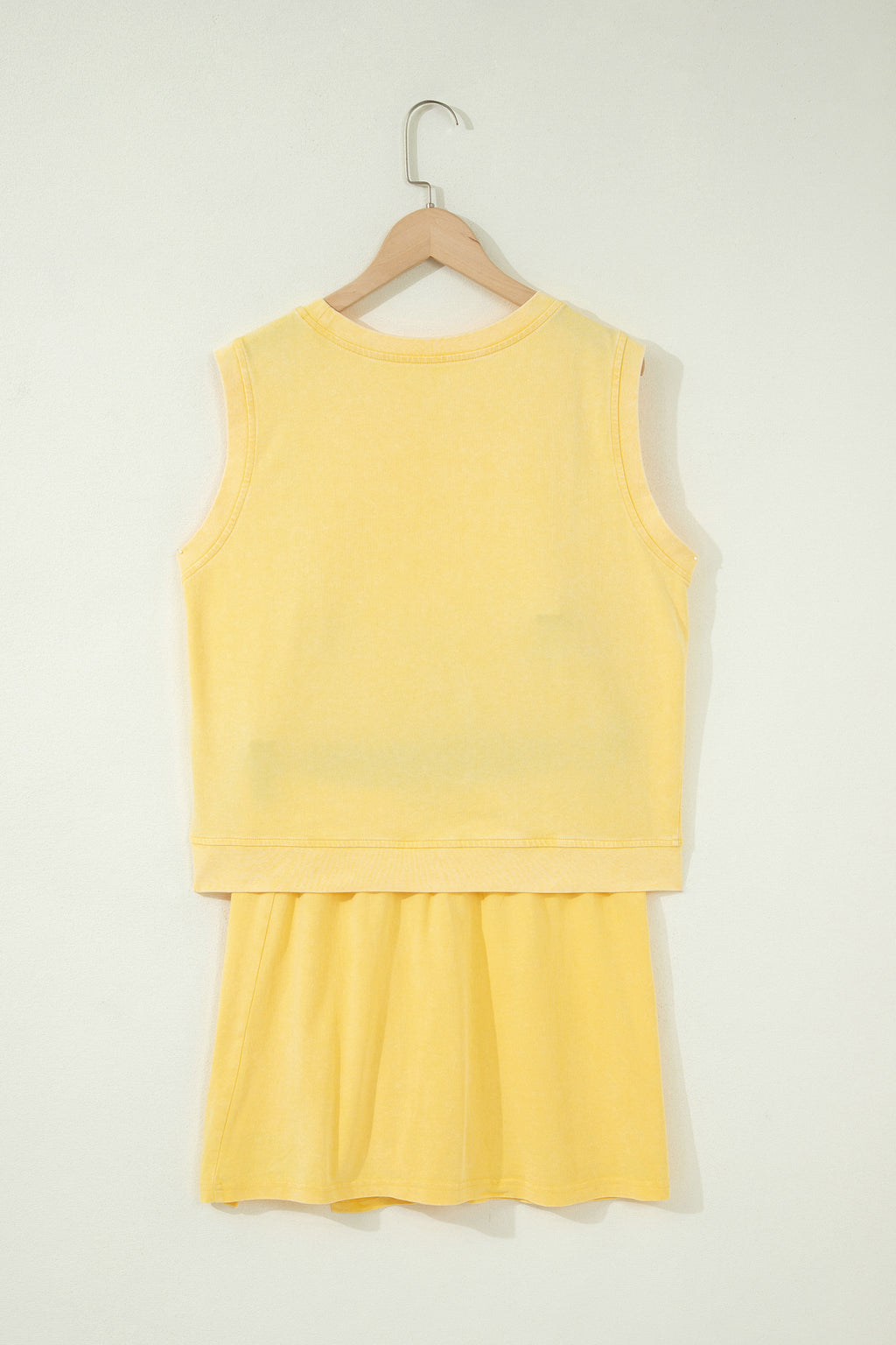 Yellow Cream 2 Pieces Mineral Wash Cotton Tank Top Lined Split Skort Set