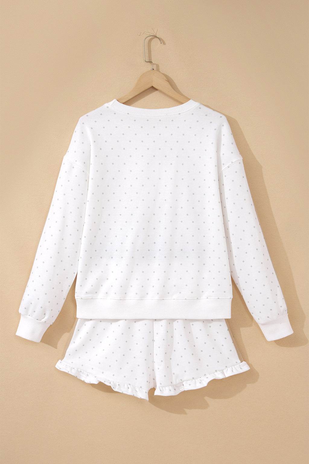 White Polka Dot Print Side Stripe Detail Casual Sweatshirt 2pcs Short Set