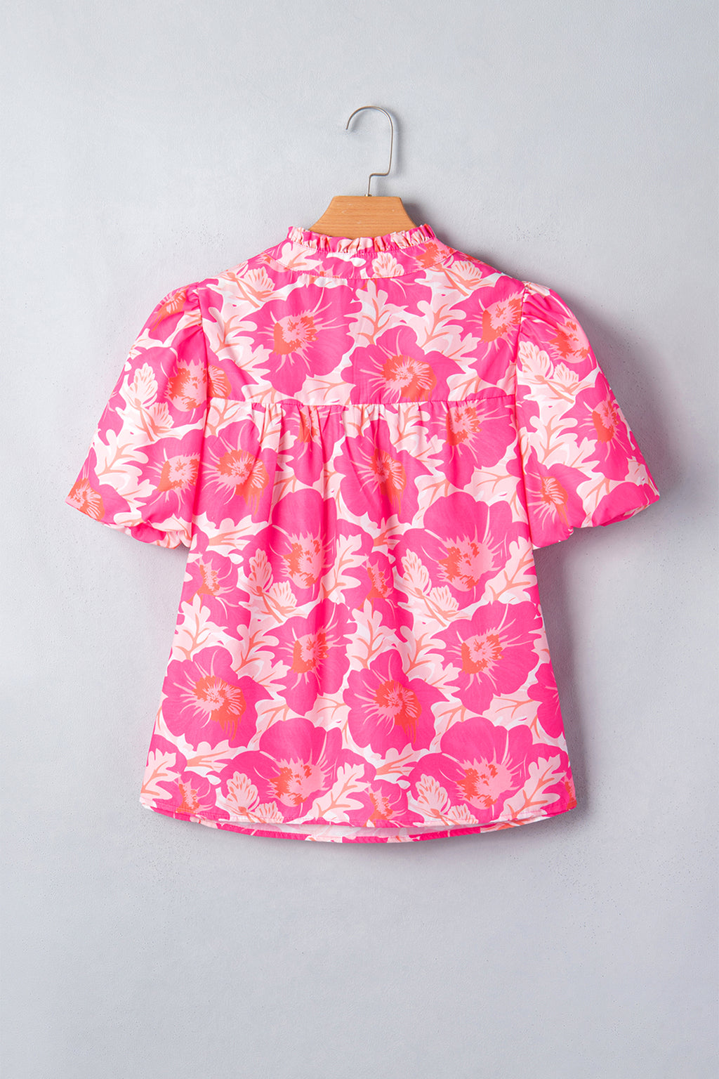 Green Short Bubble Sleeve Summer Floral Blouse