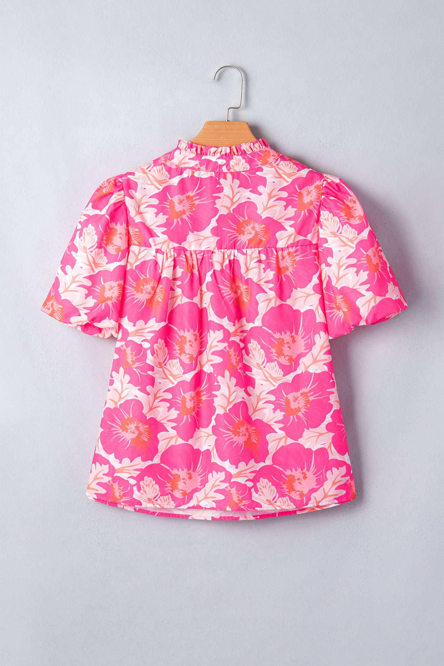 Green Short Bubble Sleeve Summer Floral Blouse