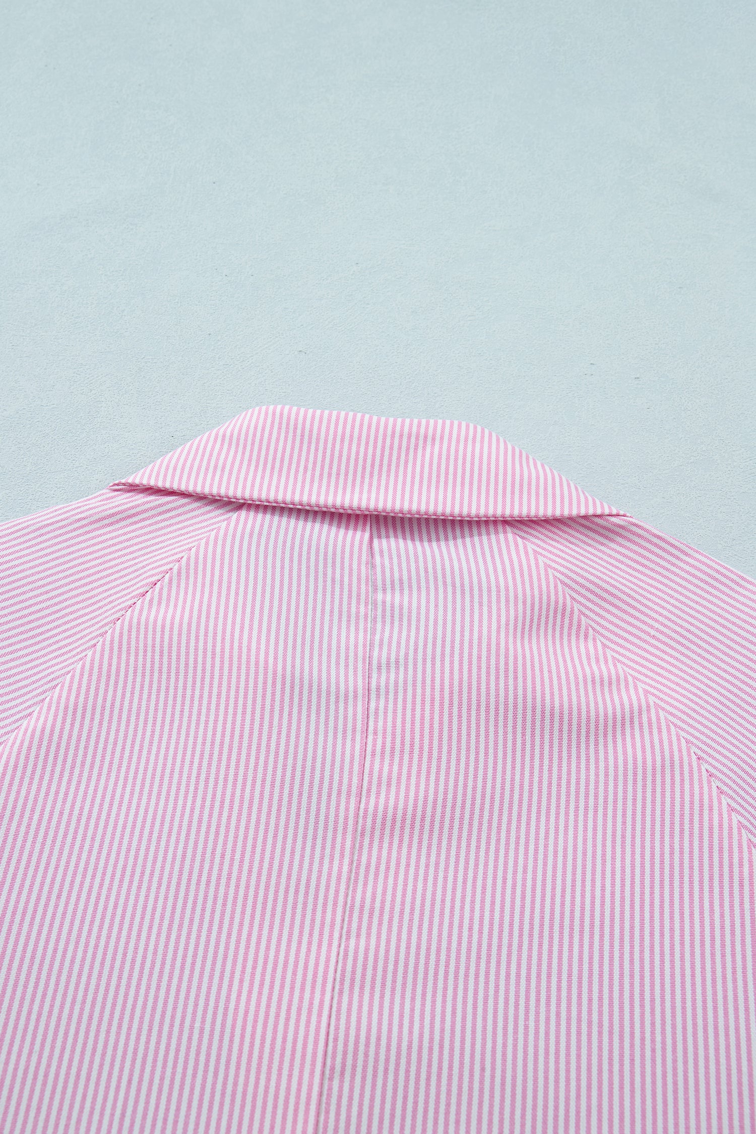 Pink Striped Print Collared Split Neck Half Sleeve Blouse