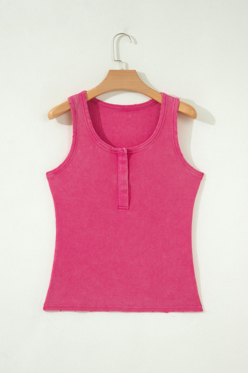 Bright Pink Vintage Distressed Ribbed Mineral Wash Tank Top