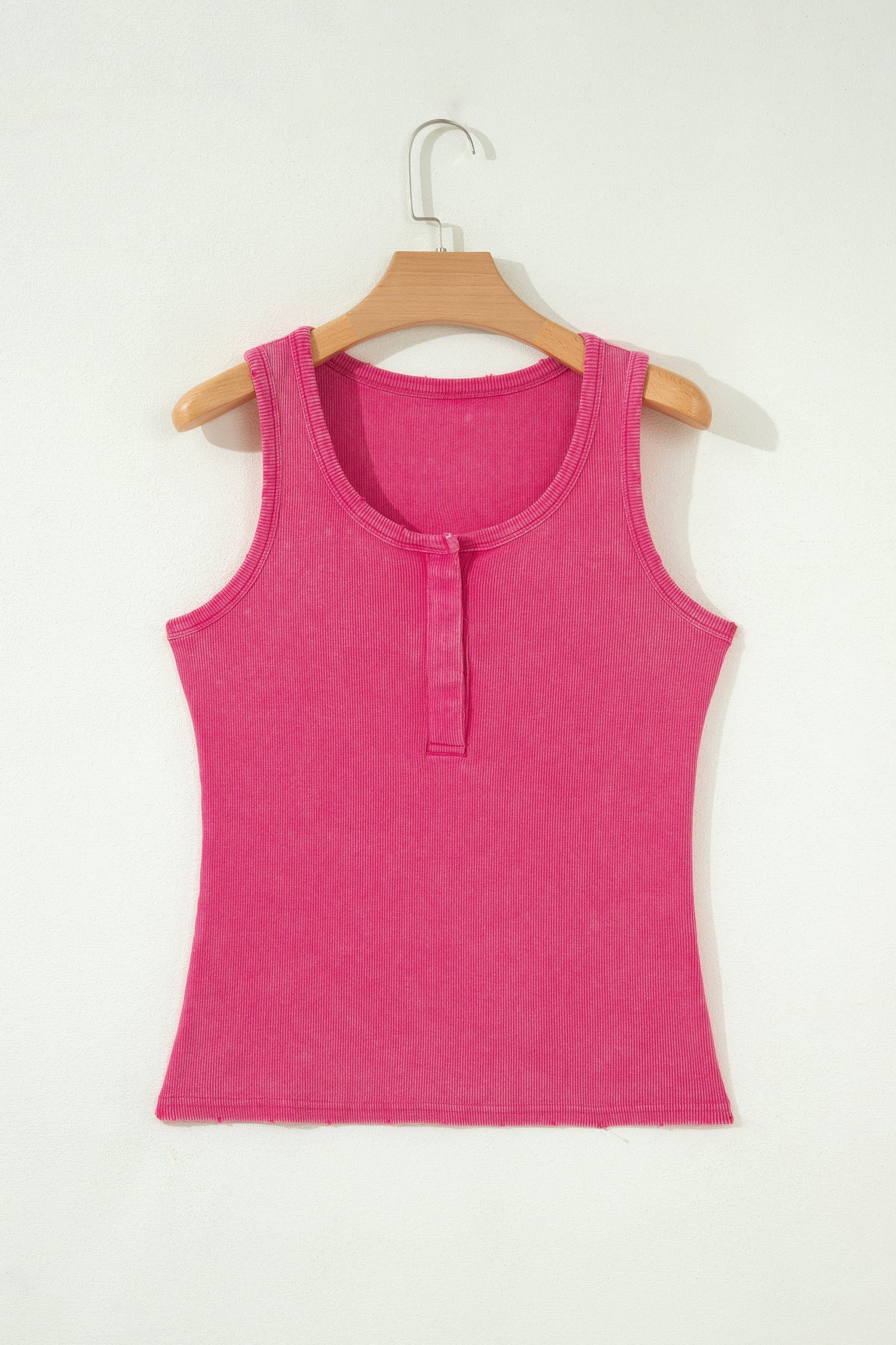 Bright Pink Vintage Distressed Ribbed Mineral Wash Tank Top