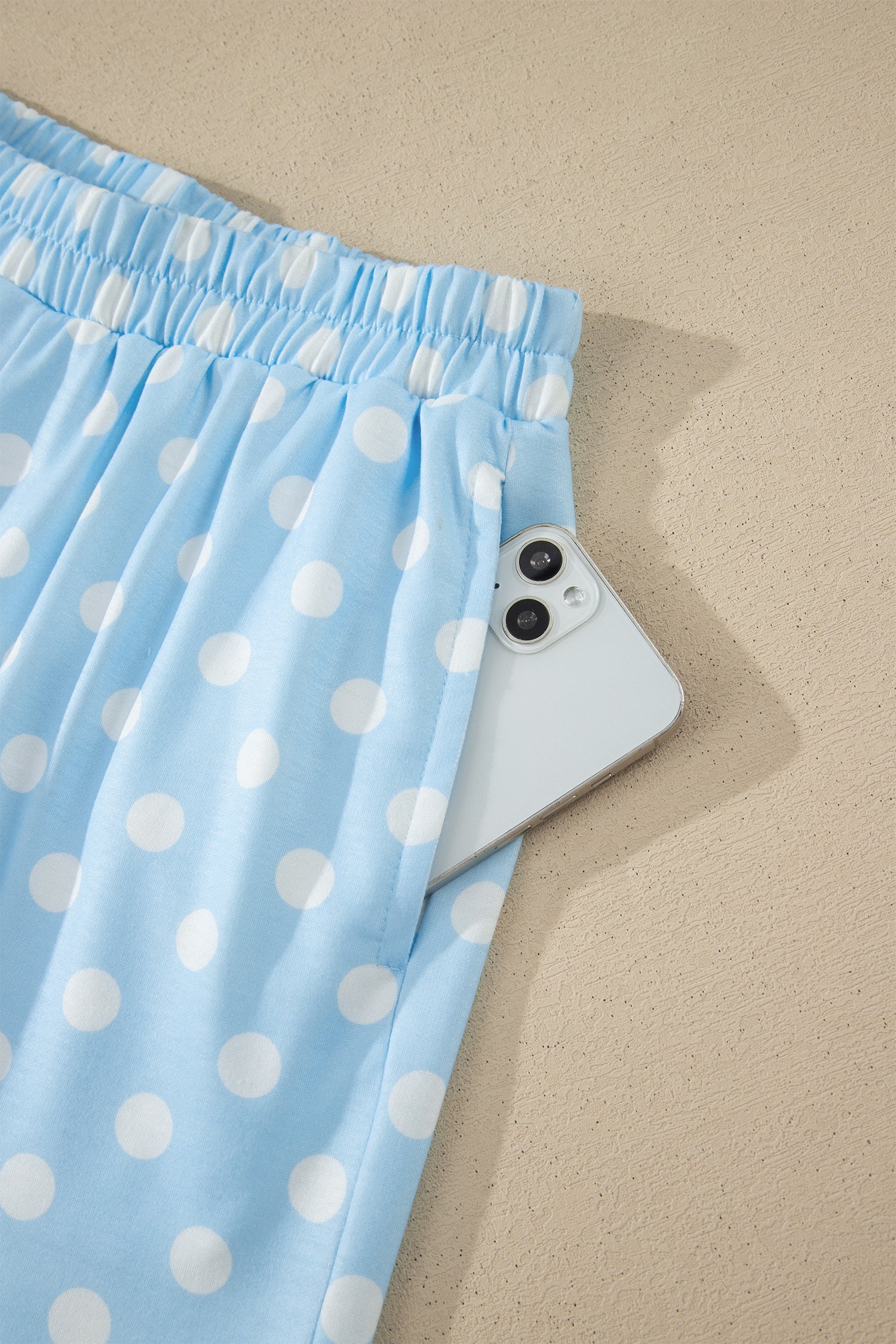Green Polka Dot Print Color Block Trim Mock Neck Short Set