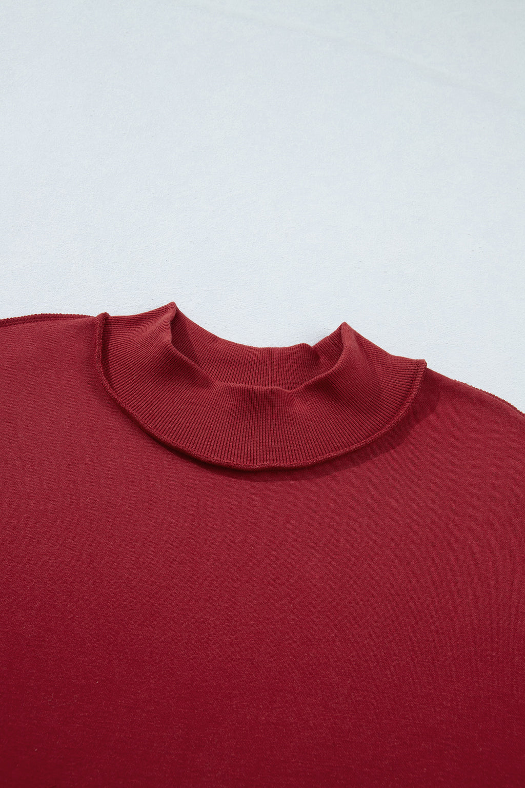 Red Dahlia Oversize Drop Shoulder Reversible Mock Neck Sweatshirt