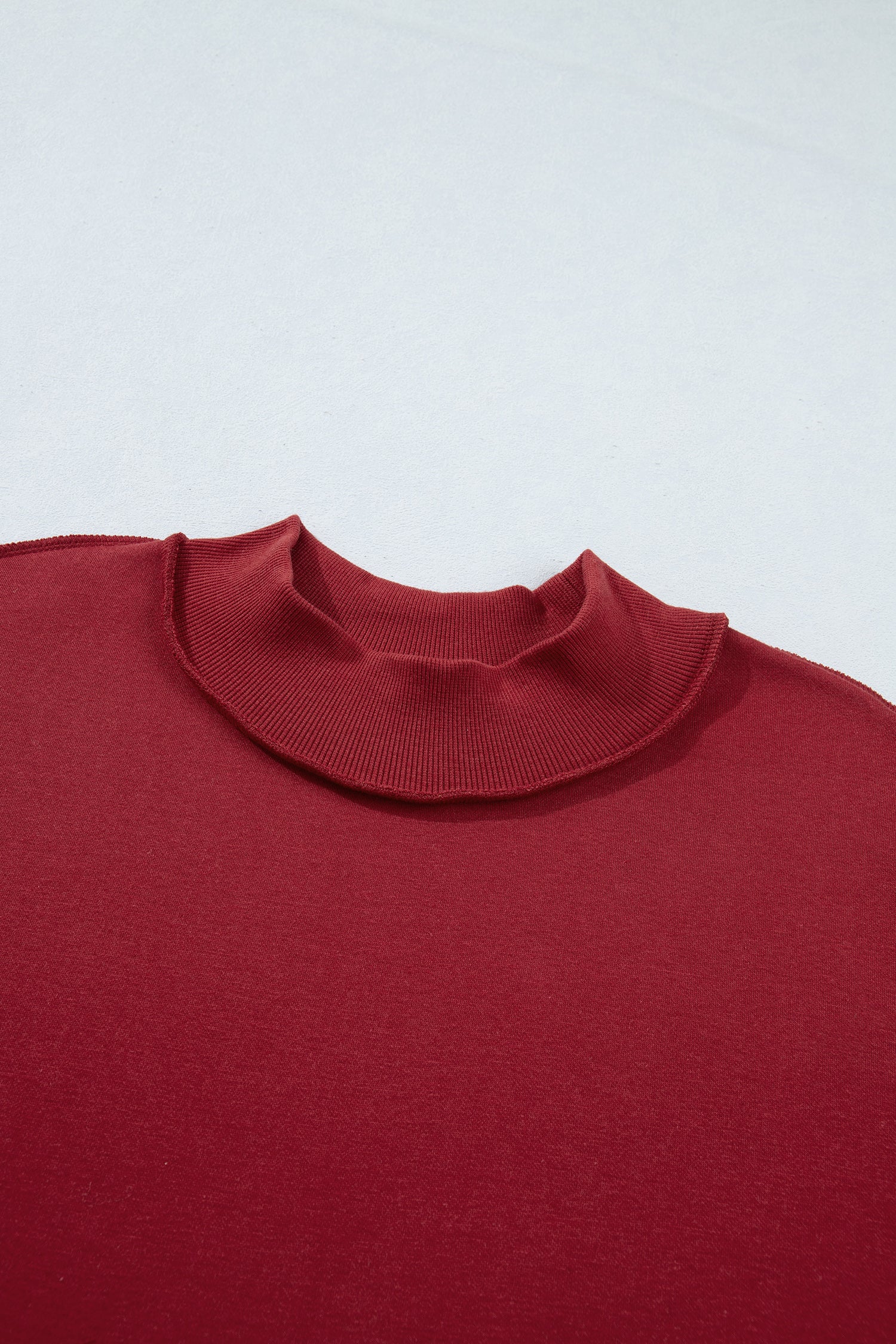 Red Dahlia Oversize Drop Shoulder Reversible Mock Neck Sweatshirt