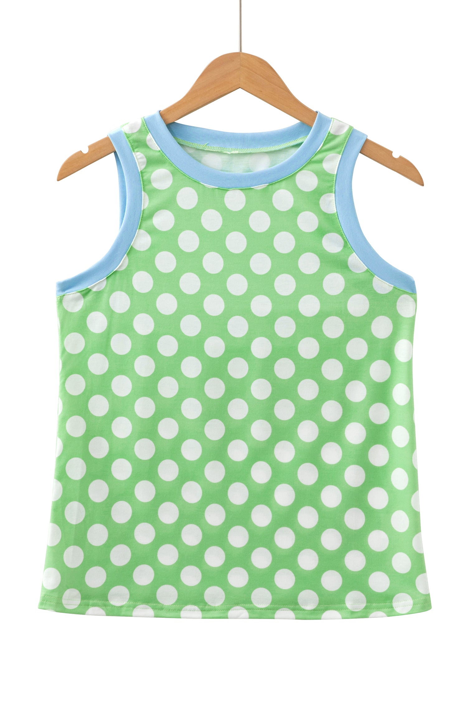 Green Polka Dot Contrast Trim Round Neck Loose Tank Top