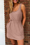 Ashleigh Blue Mineral Wash U Neck Elastic Waist Sleeveless Mini Dress