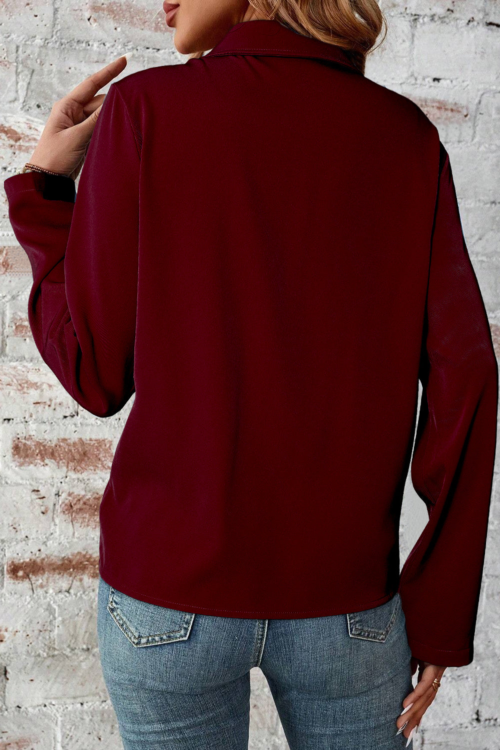 Black Collar Tab Sleeve Zip Up Flap Detail Jacket