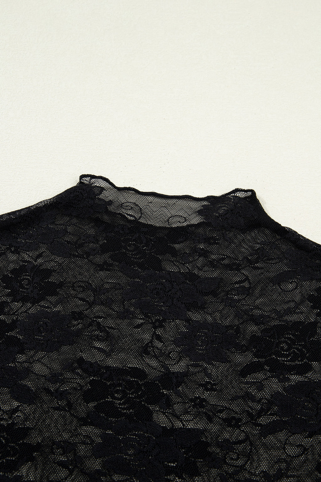 Black Floral Lace Mesh Short Sleeve Sheer Top