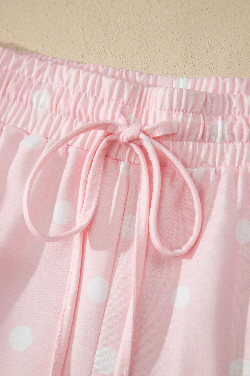 Yellow Exposed Seam Detail Polka Dot Loose Tee Drawstring Shorts Set