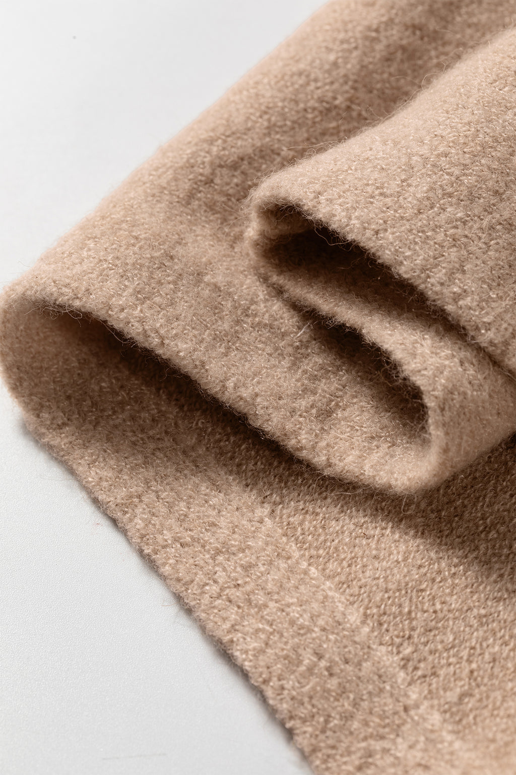 Beige High Neck Short Sleeve Knit Top Regular Wash Casual Style Sweater