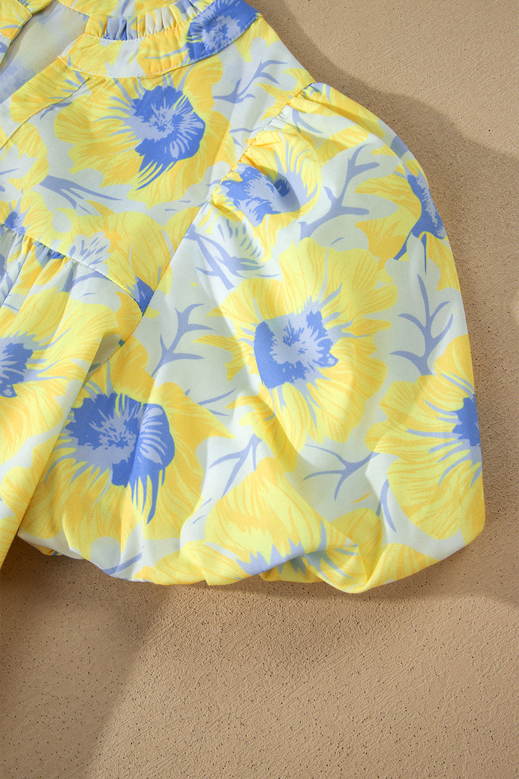 Green Short Bubble Sleeve Summer Floral Blouse