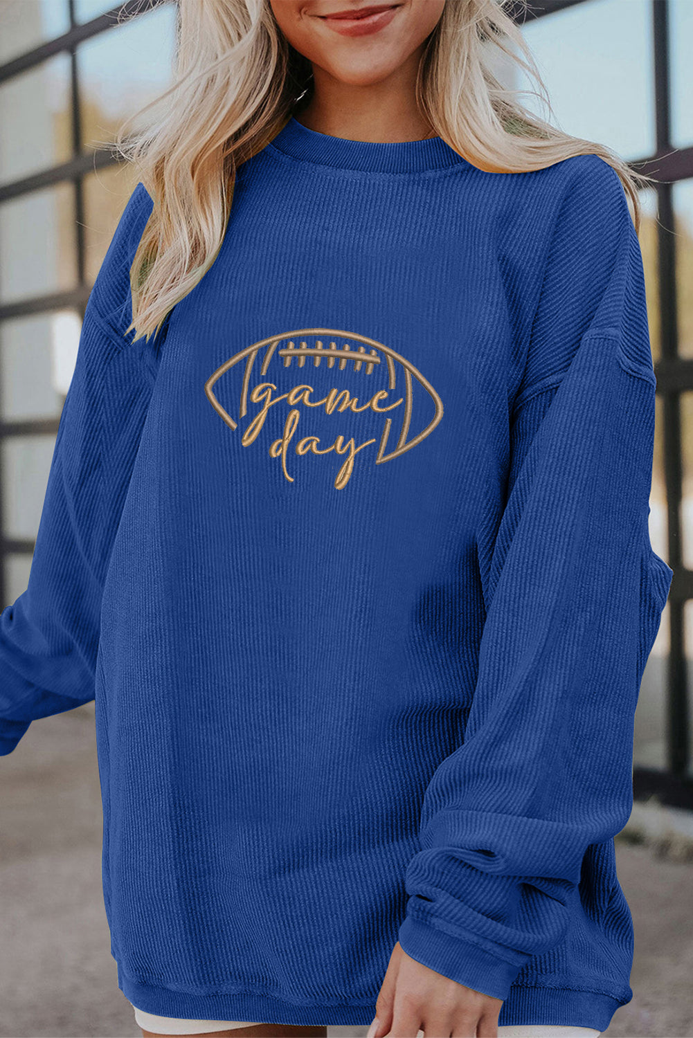 Football Game Day Embroidered Corduroy Sweatshirt