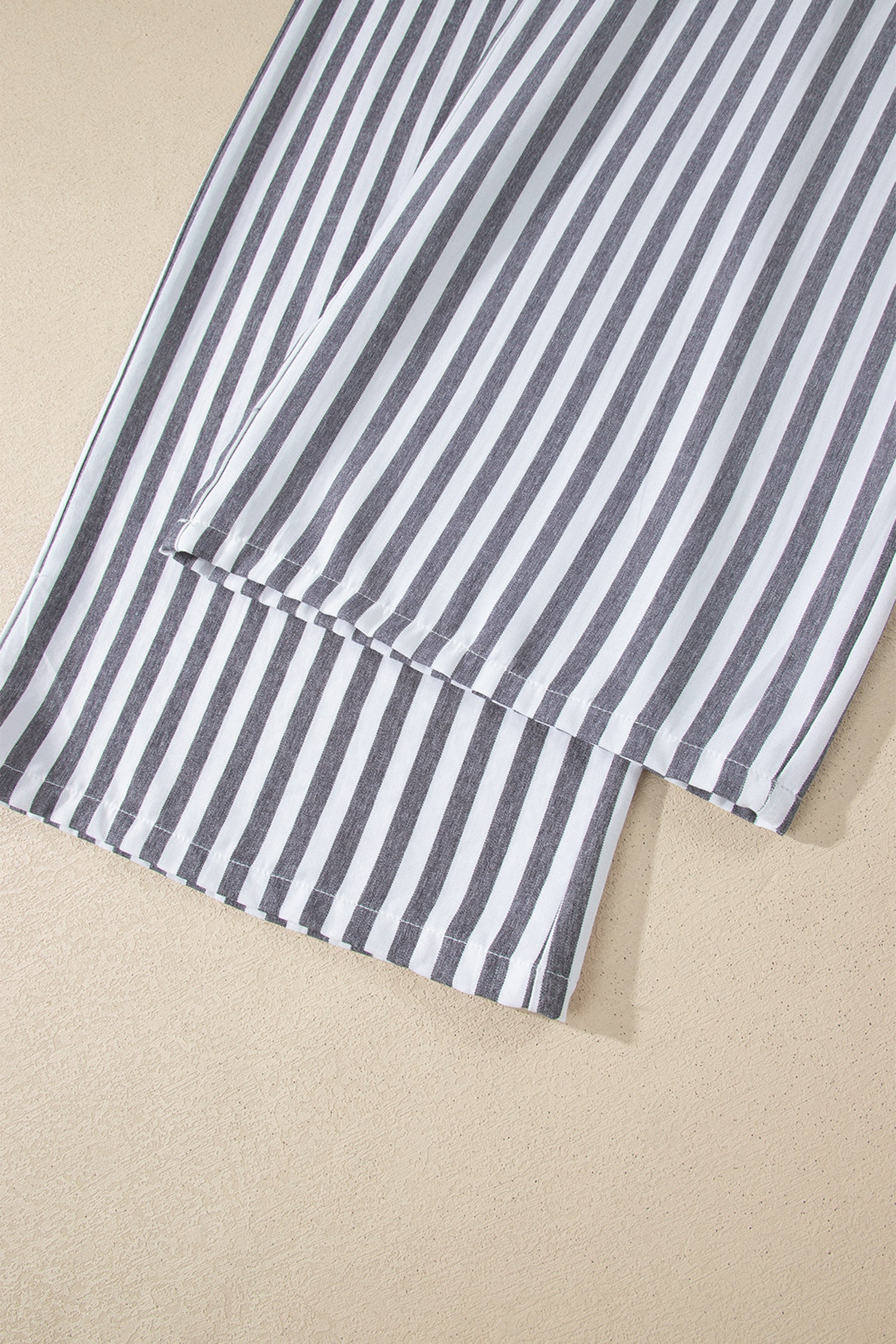 Black Stripe Shirred High Waist Loose Summer Pants