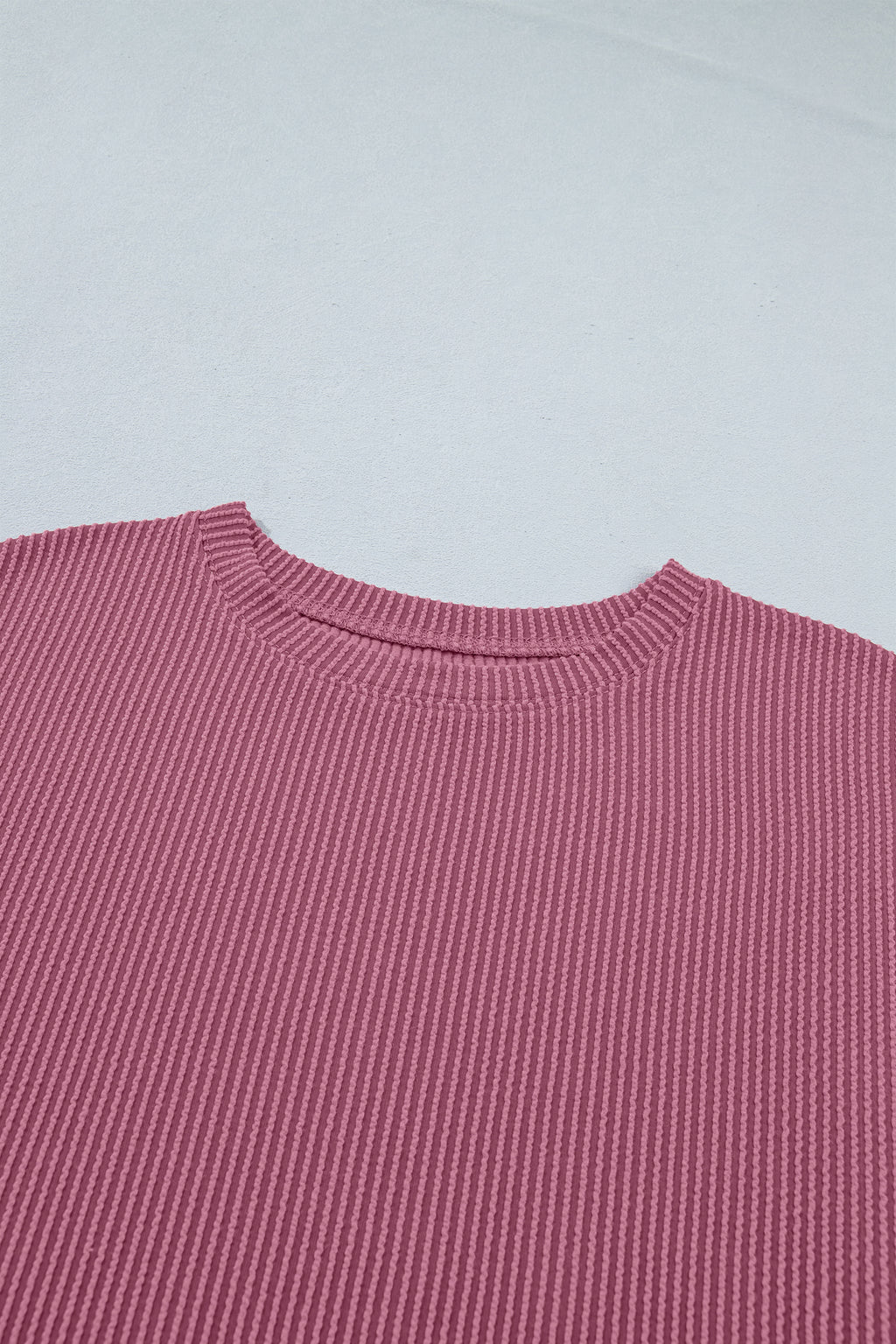 Pitaya Pink Twisted Ribbed Loose Tee Drawstring Elastic Waist 2pcs Short Set
