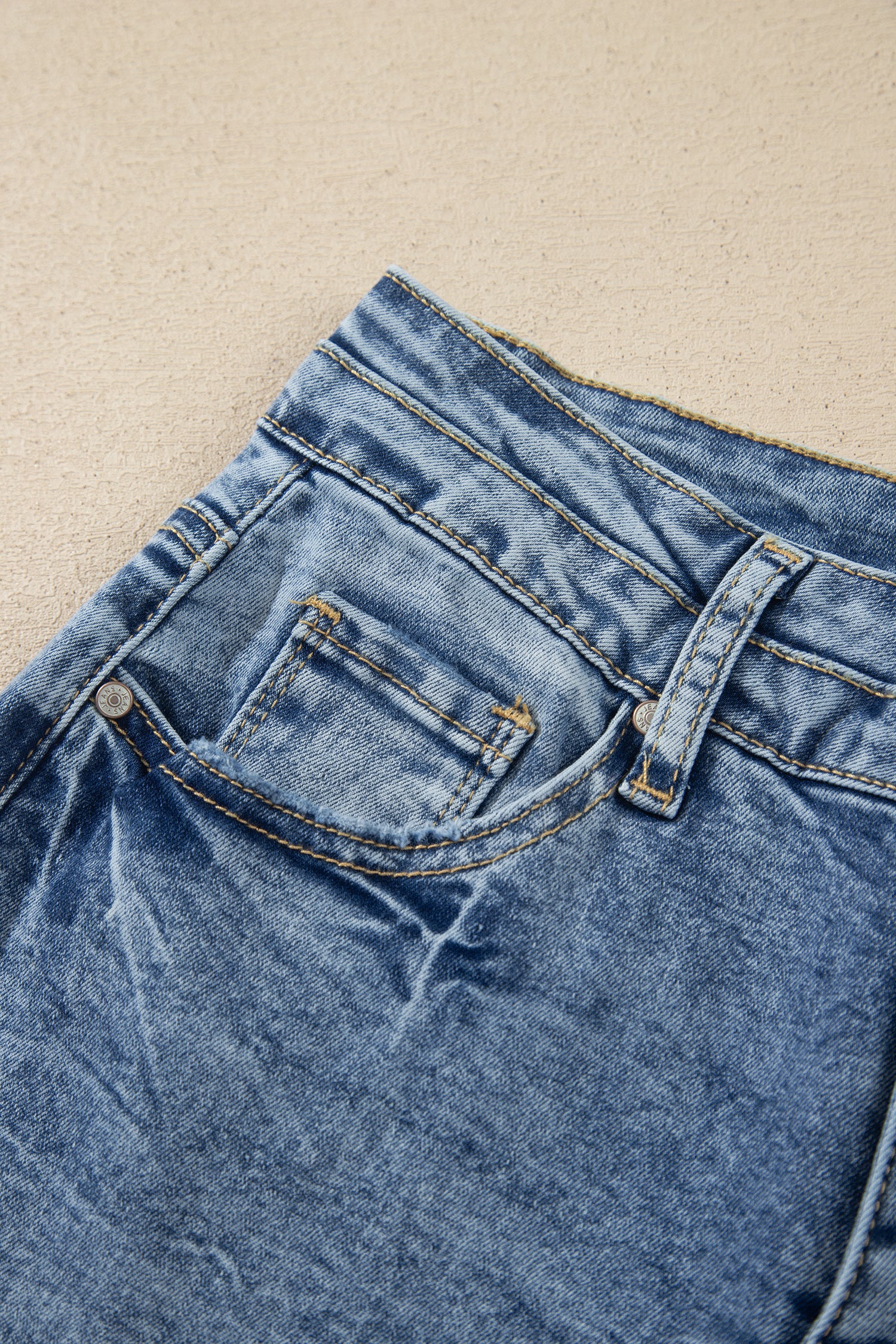 Beau Blue Acid Wash Pocket Detail Flare Jeans