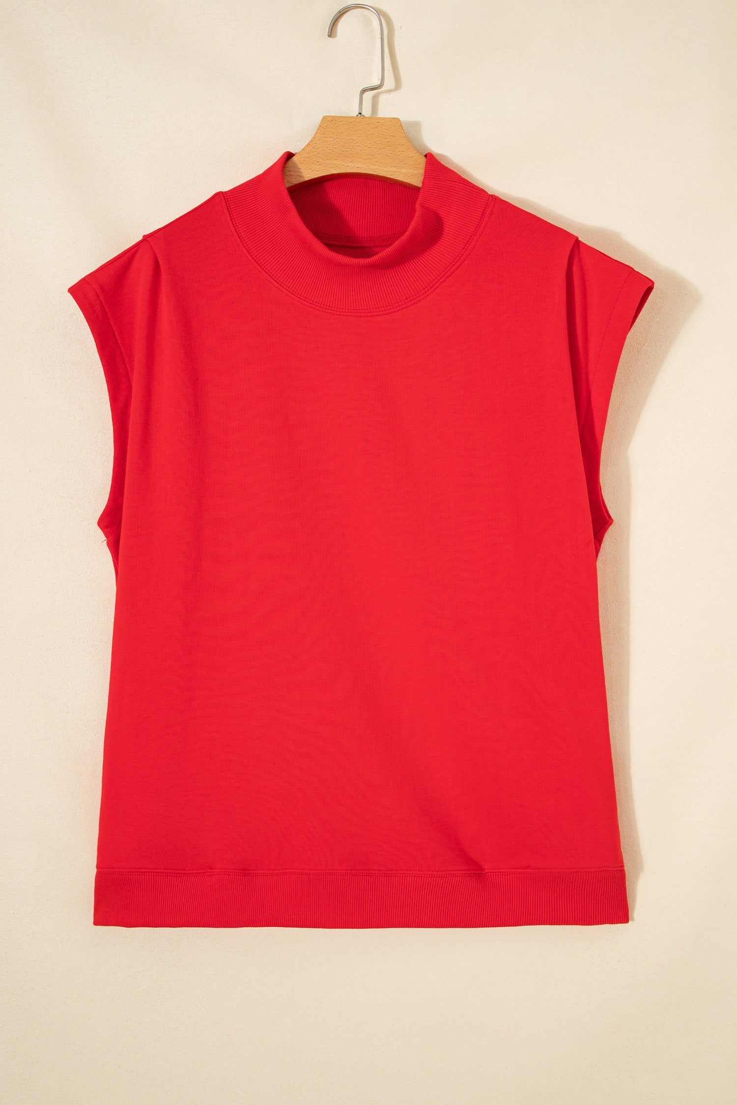 Orange Solid Color High Neck Cap Sleeve Loose Top
