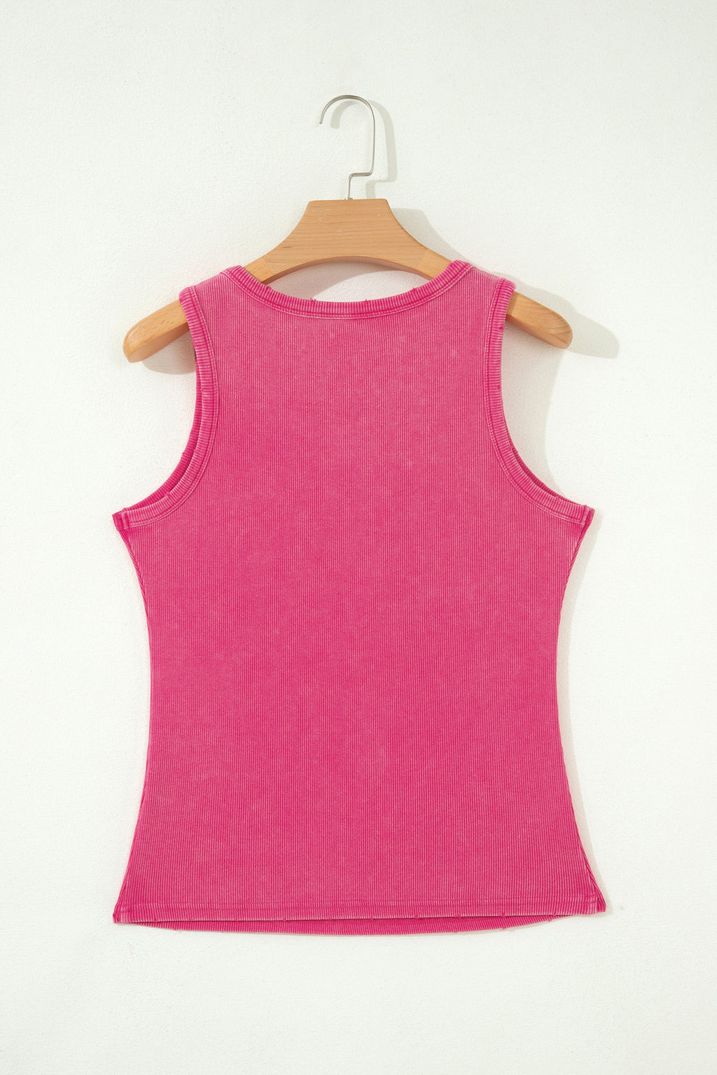 Bright Pink Vintage Distressed Ribbed Mineral Wash Tank Top