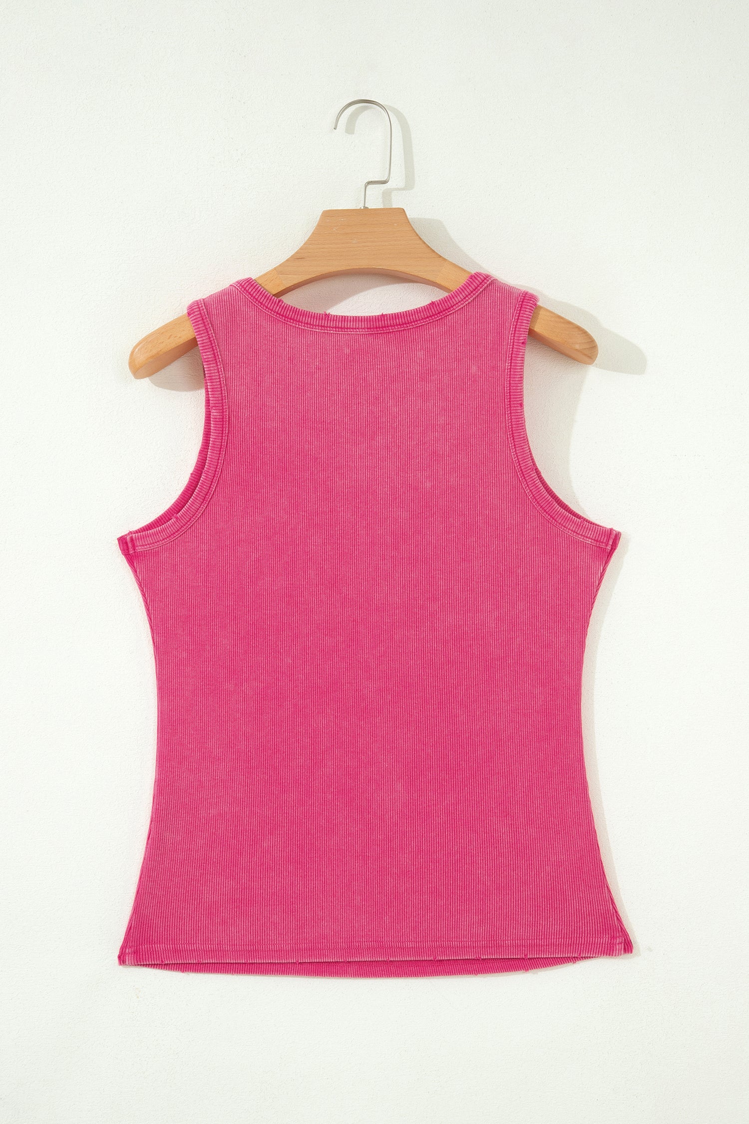 Bright Pink Vintage Distressed Ribbed Mineral Wash Tank Top