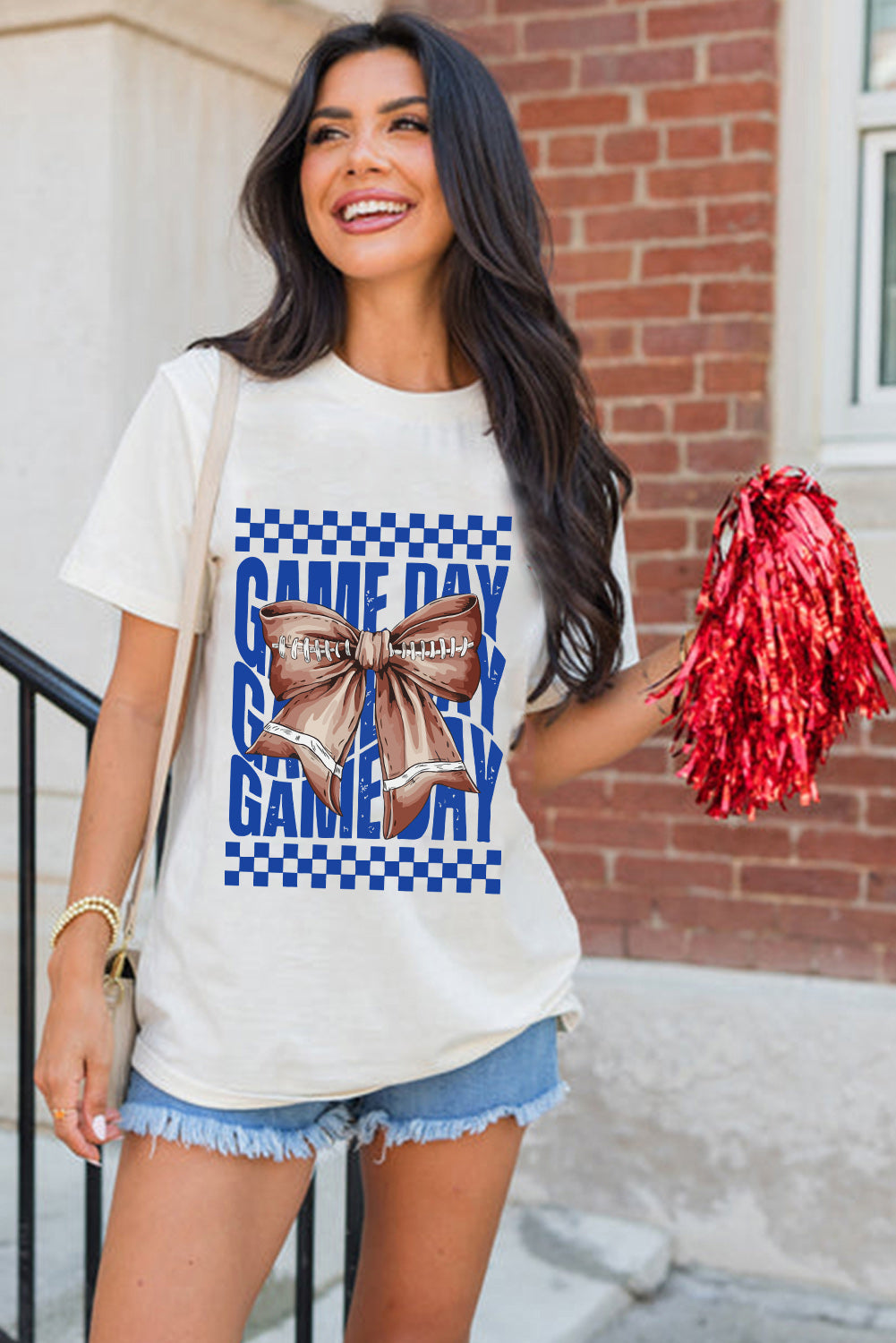 White Football Bow GAME DAY Graphic Tee