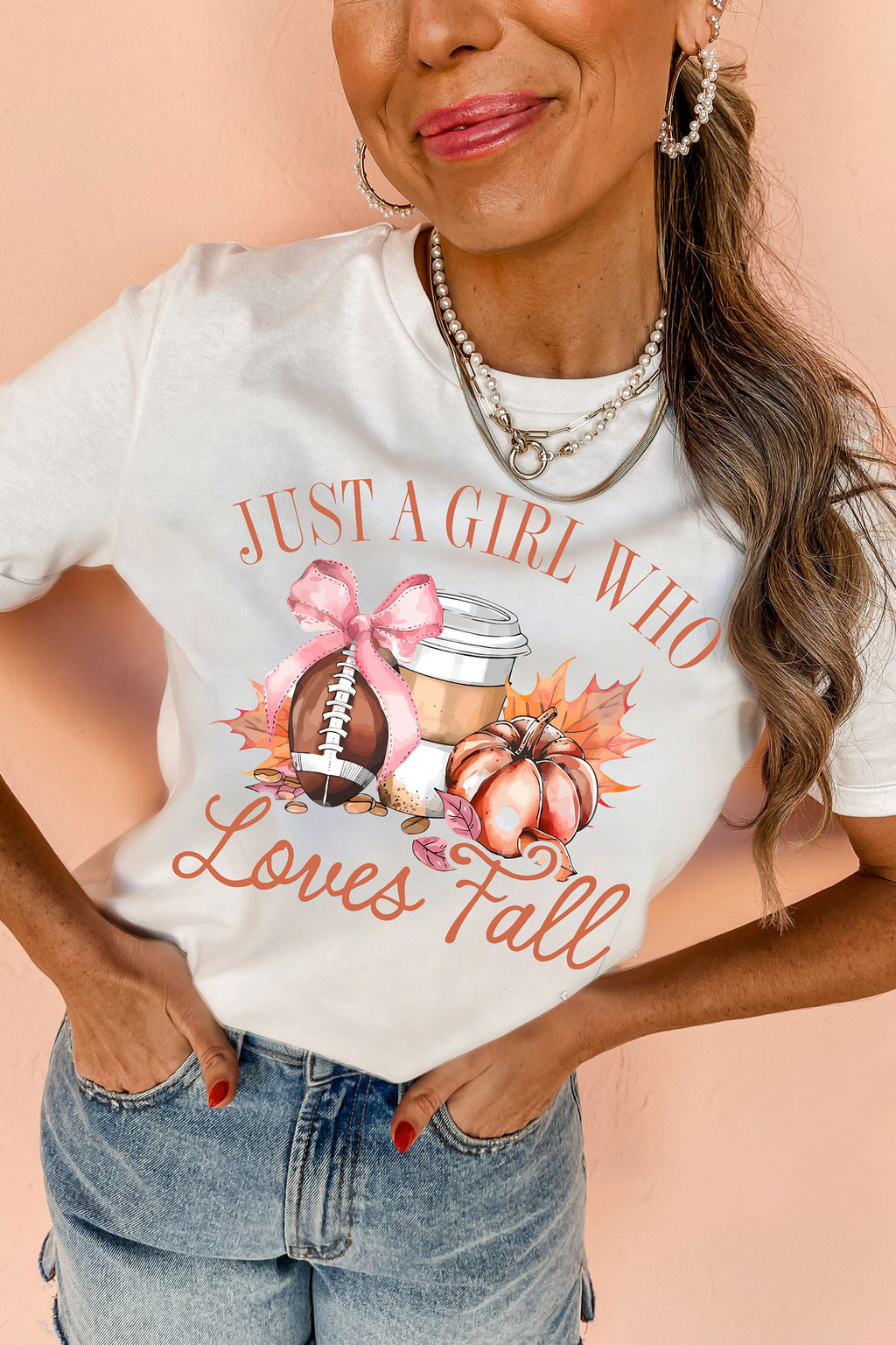 White JUST A GIRL WHO Loves Fall Graphic Casual Tee