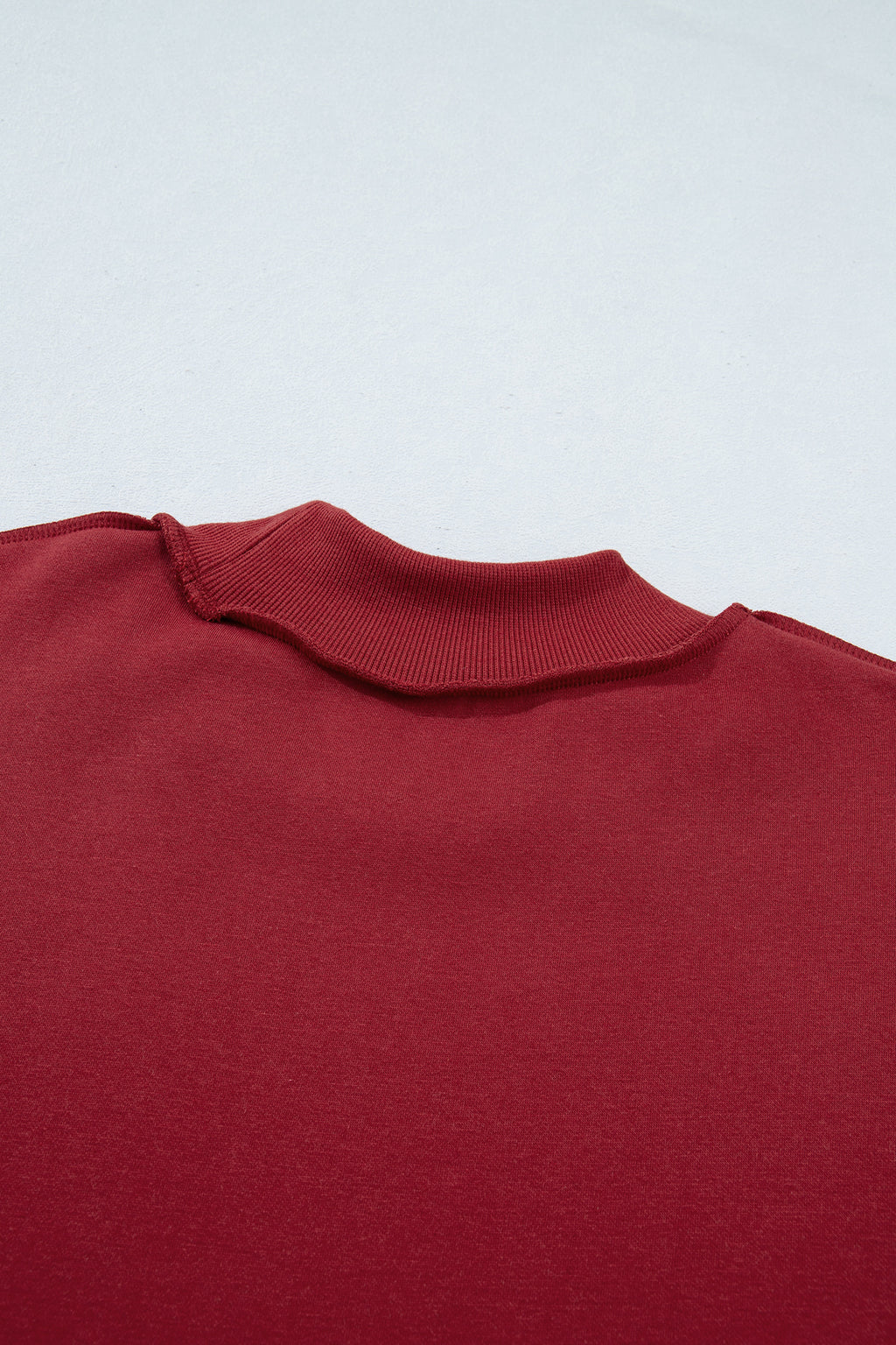 Red Dahlia Oversize Drop Shoulder Reversible Mock Neck Sweatshirt