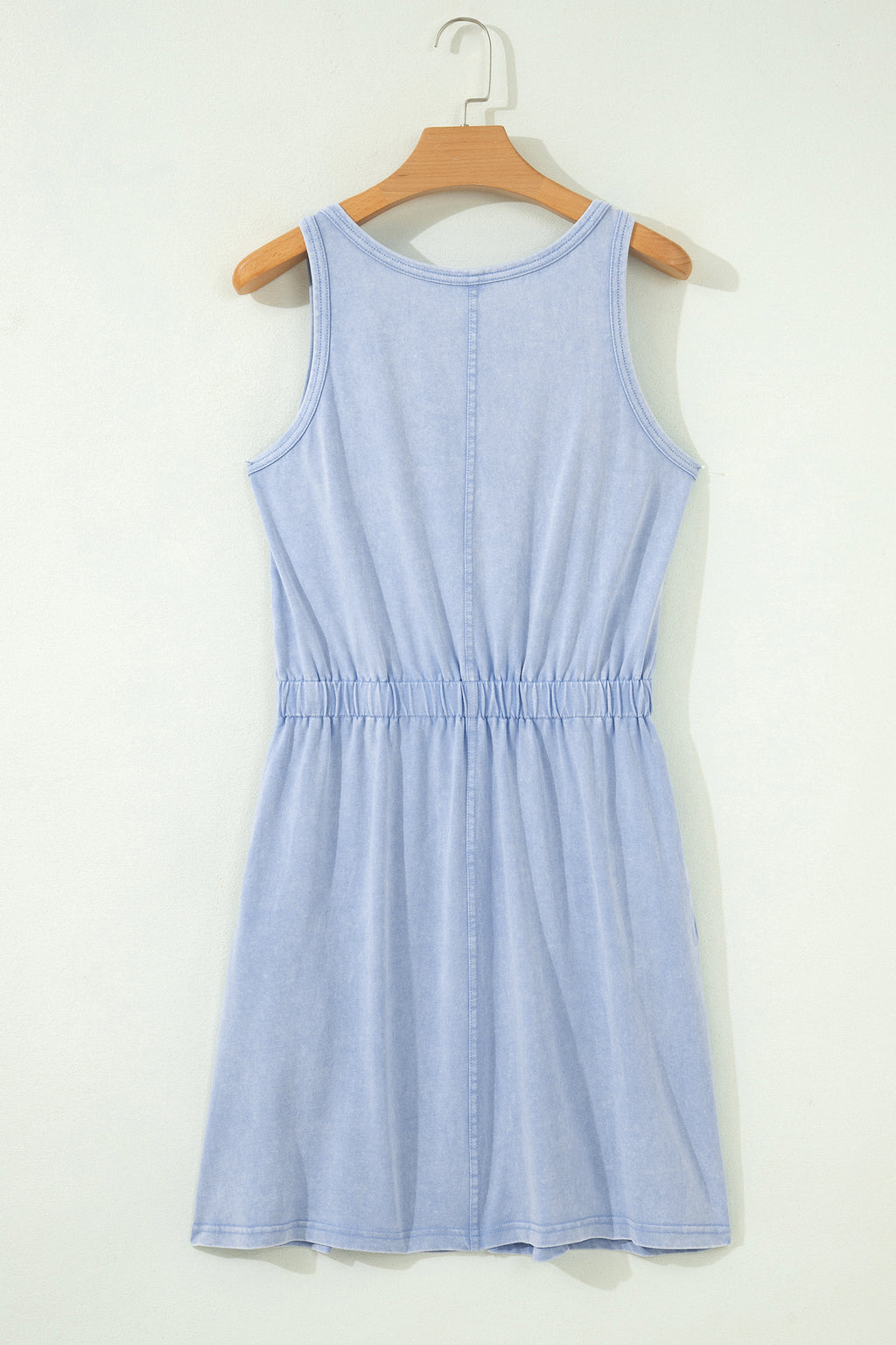 Ashleigh Blue Mineral Wash U Neck Elastic Waist Sleeveless Mini Dress