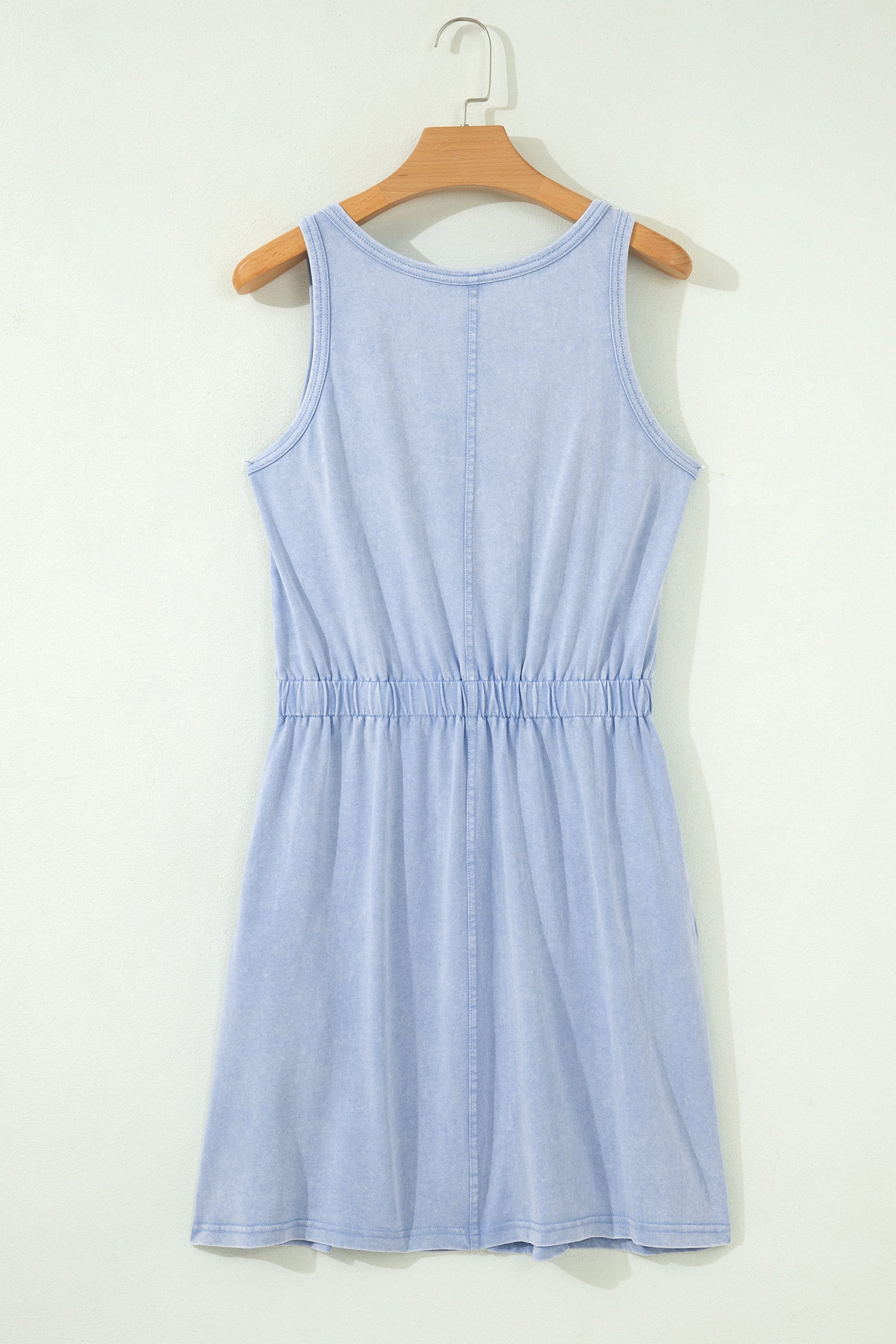 Ashleigh Blue Mineral Wash U Neck Elastic Waist Sleeveless Mini Dress