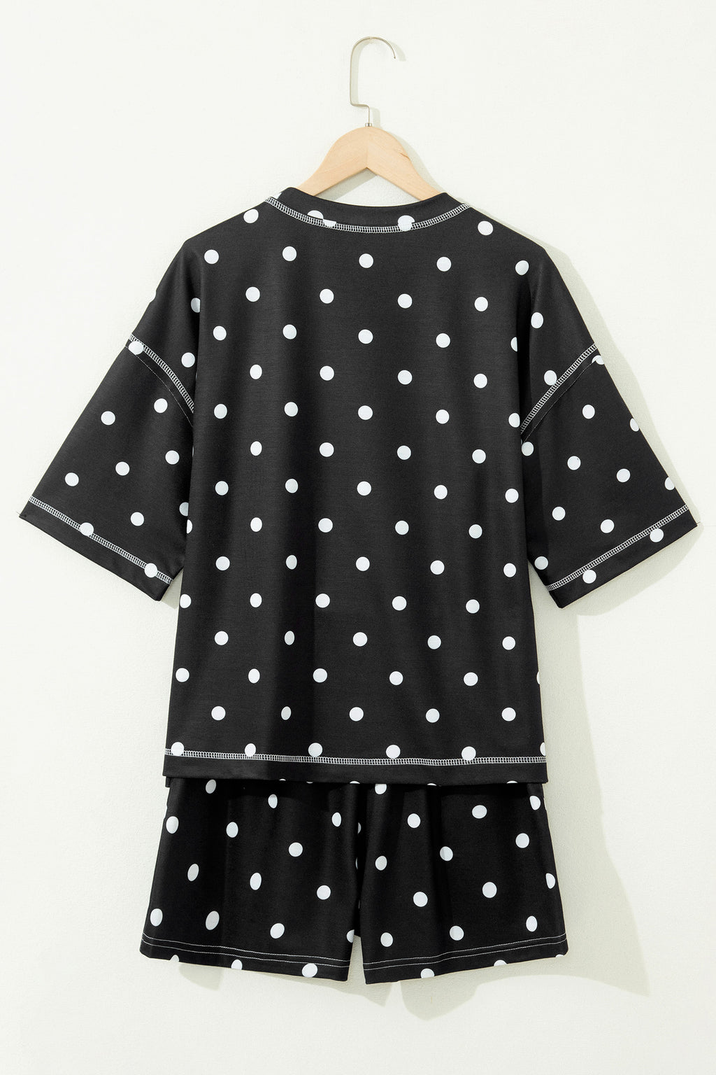 Yellow Exposed Seam Detail Polka Dot Loose Tee Drawstring Shorts Set