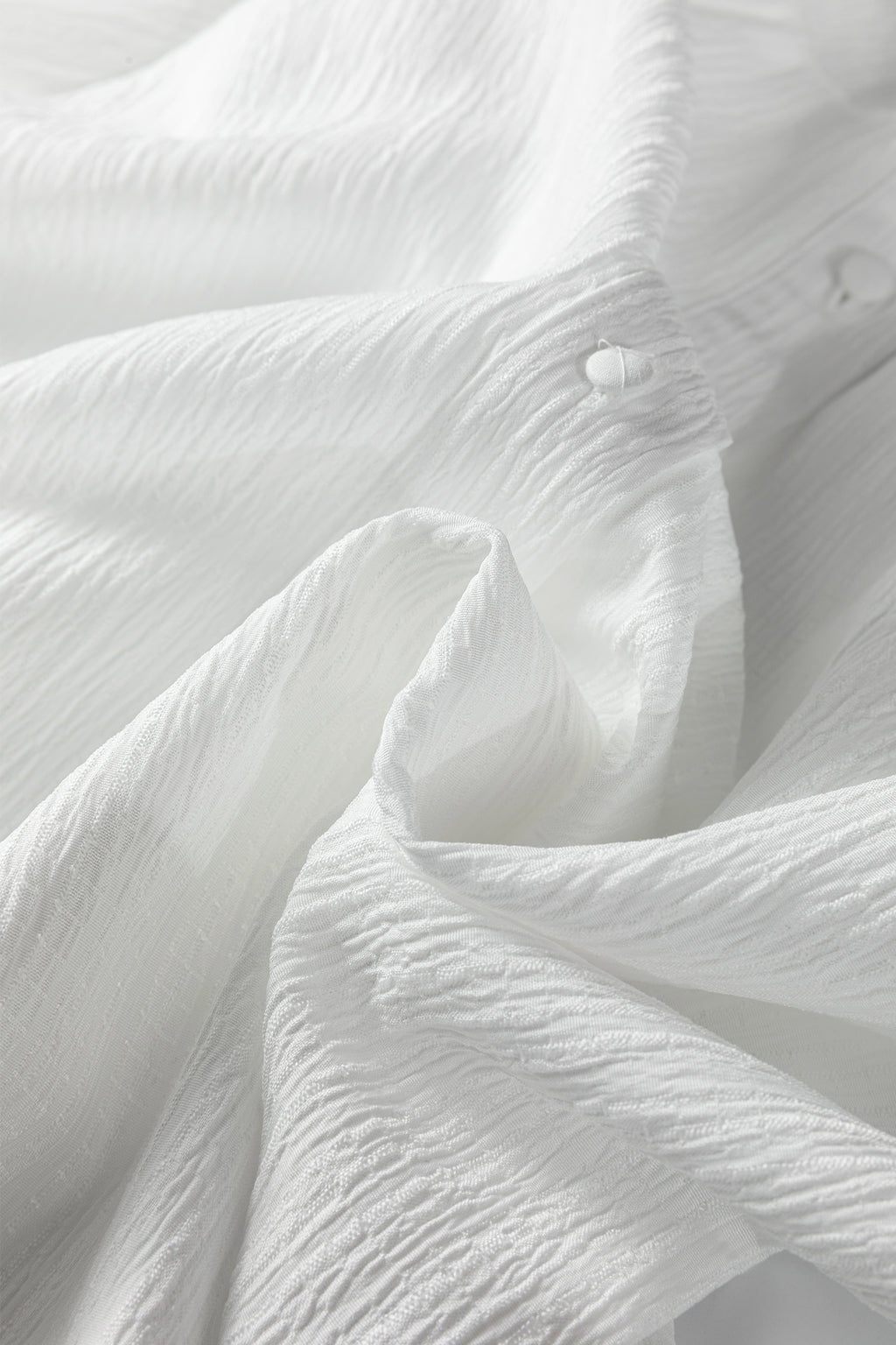 White Crinkled Texture Lantern Sleeve Button Down Loose Shirt