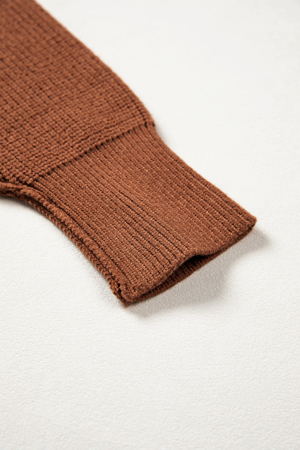 Chestnut Long Sleeve Ribbed Knit Stand Neck Regular Fit Pullover Sweater