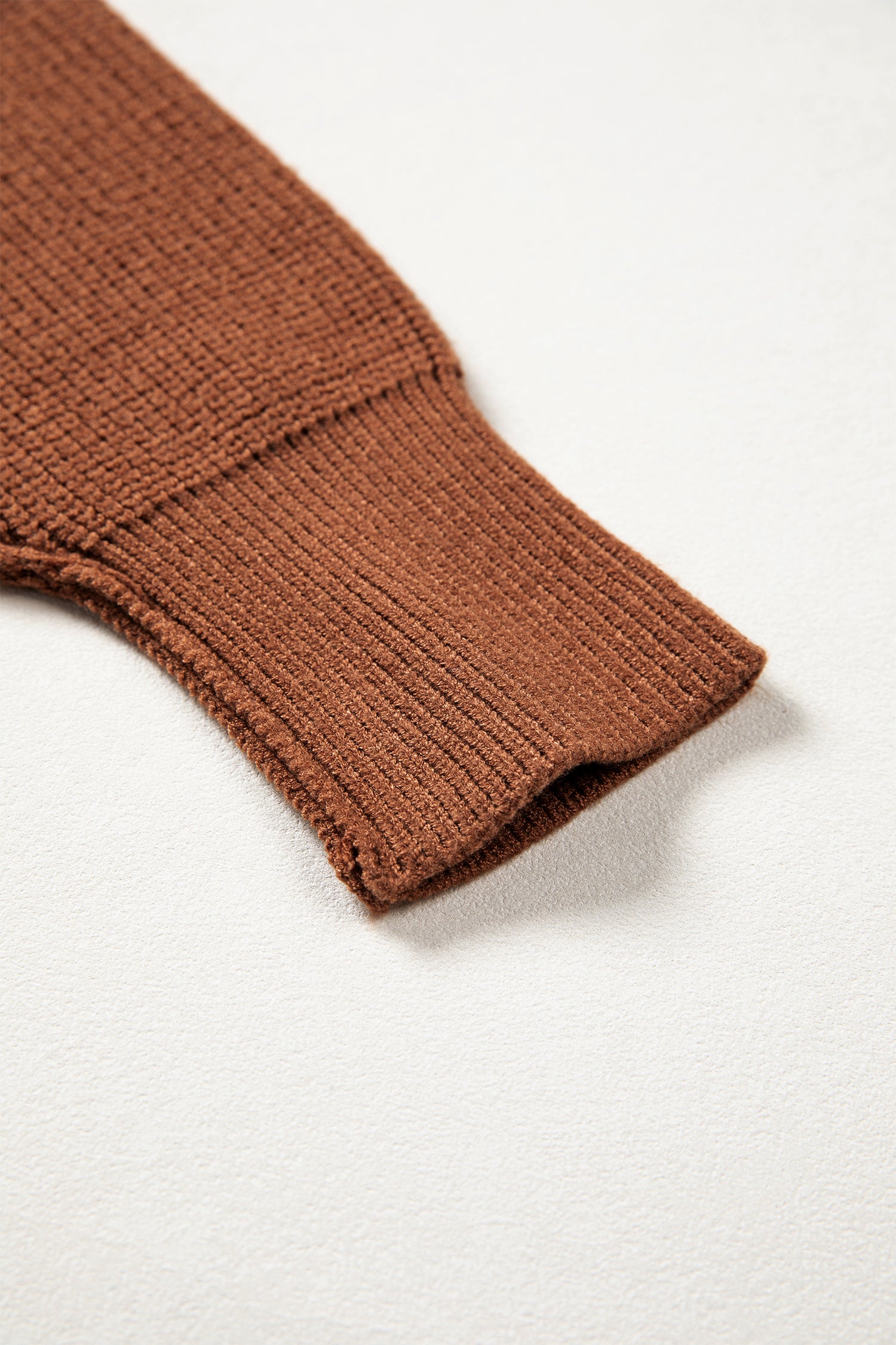 Chestnut Long Sleeve Ribbed Knit Stand Neck Regular Fit Pullover Sweater