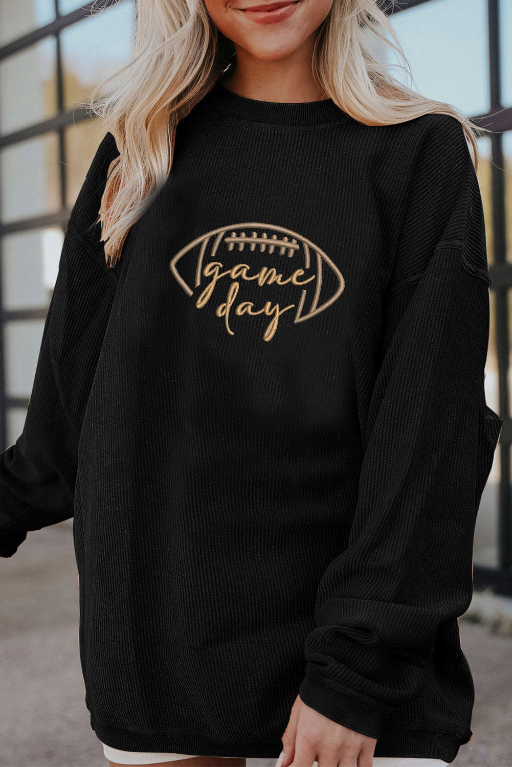 Football Game Day Embroidered Corduroy Sweatshirt