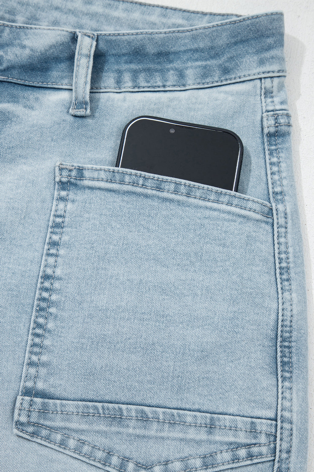 Blue Frayed Cropped Straight Jeans