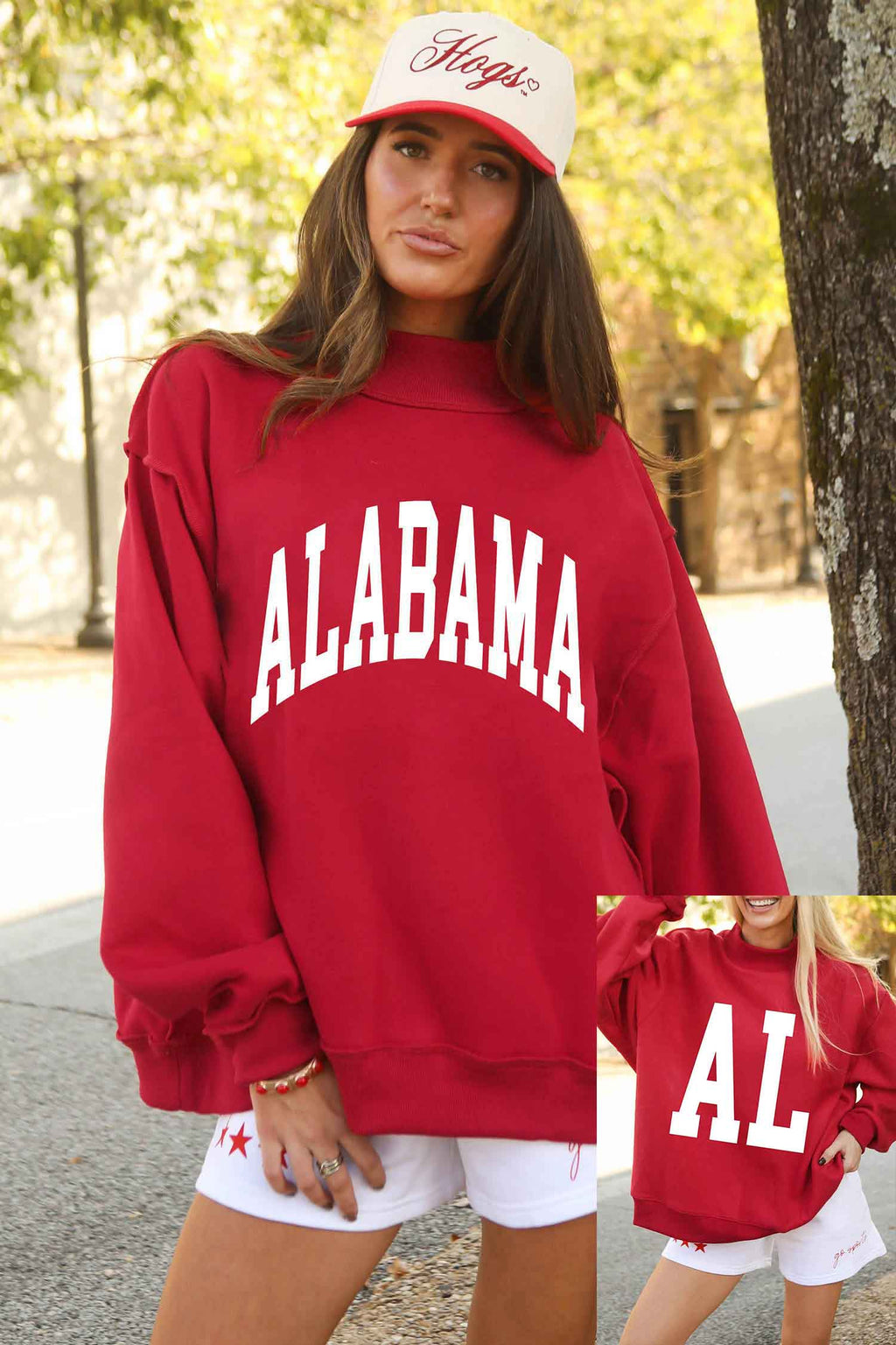 Racing Red ALABAMA/ AL Double Side Printed High Neck Reversible Baggy Sweatshirt