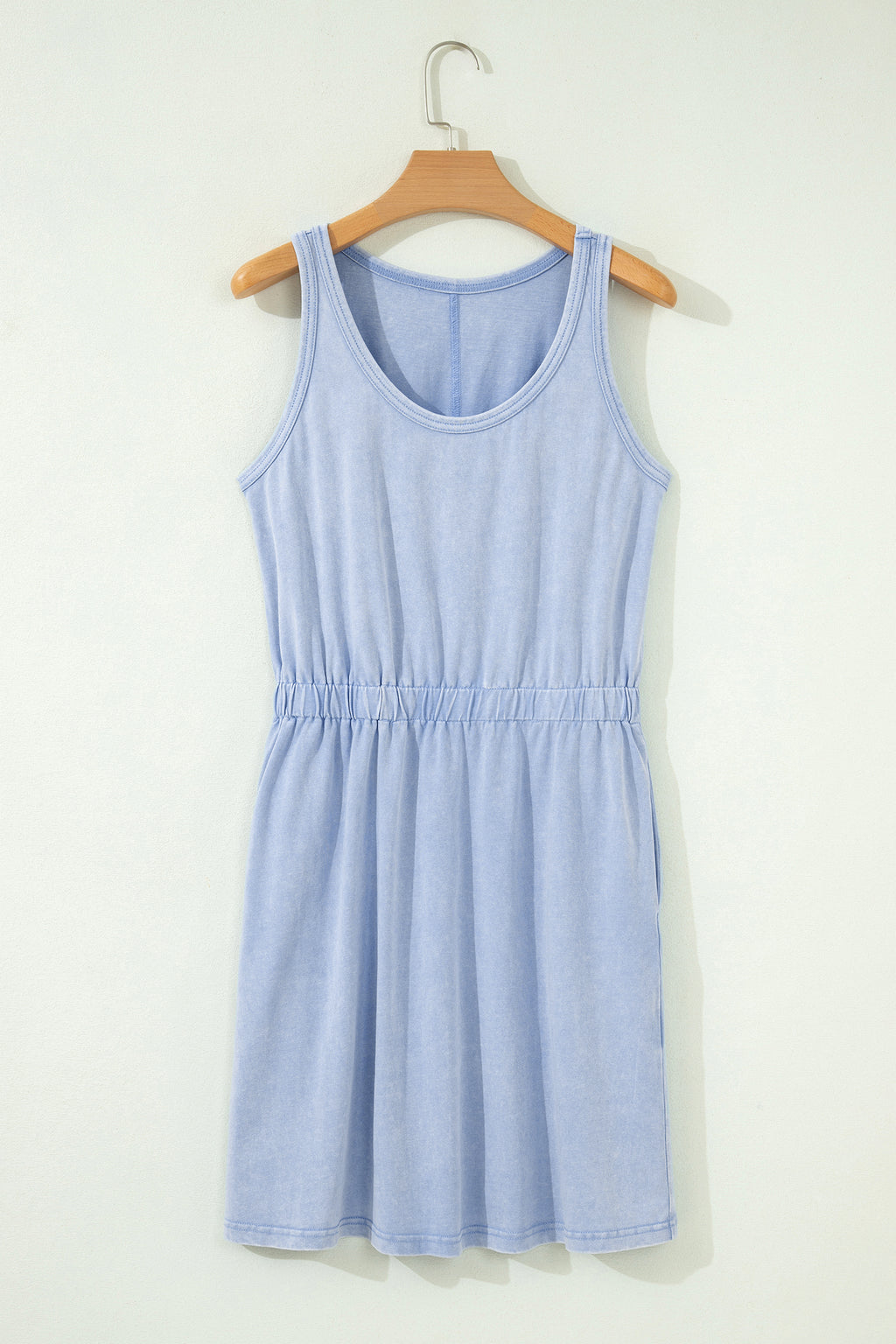 Ashleigh Blue Mineral Wash U Neck Elastic Waist Sleeveless Mini Dress