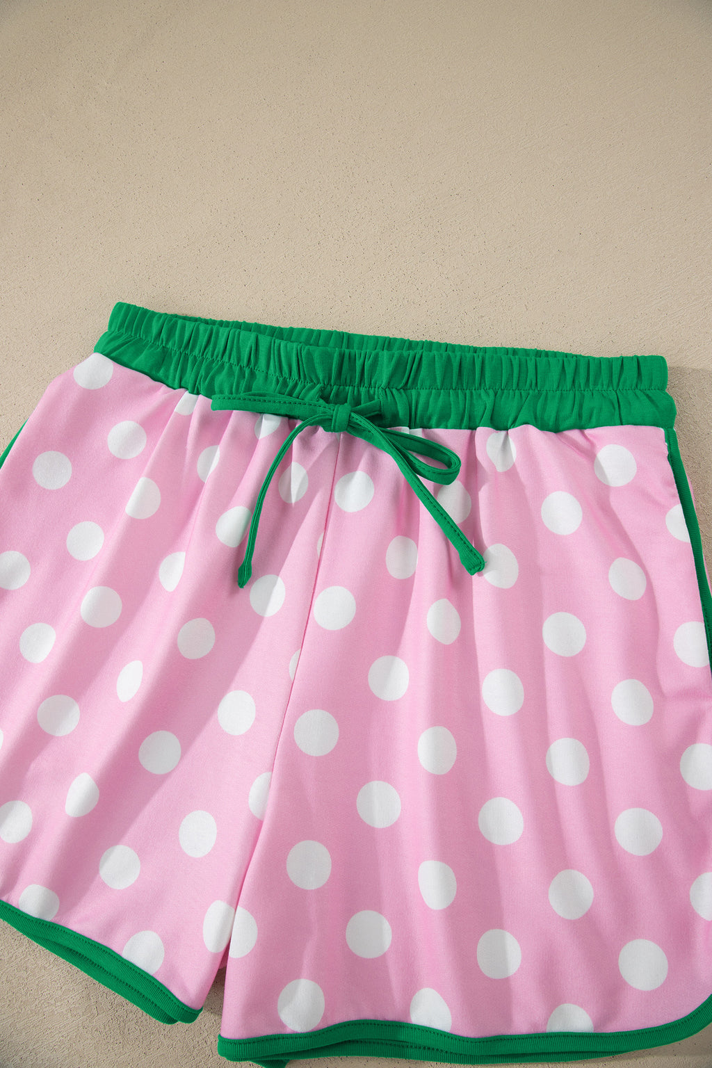 Pink Polka Dot Contrast Edge Casual Short Set