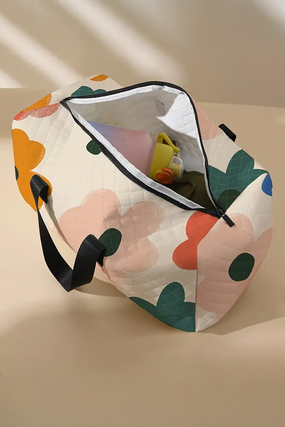 White Flower Print Quilted Large Duffel Bag! PLEASE CHECK SIZING!