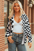 Khaki Checkerboard Flap Pocket Button Front Shacket