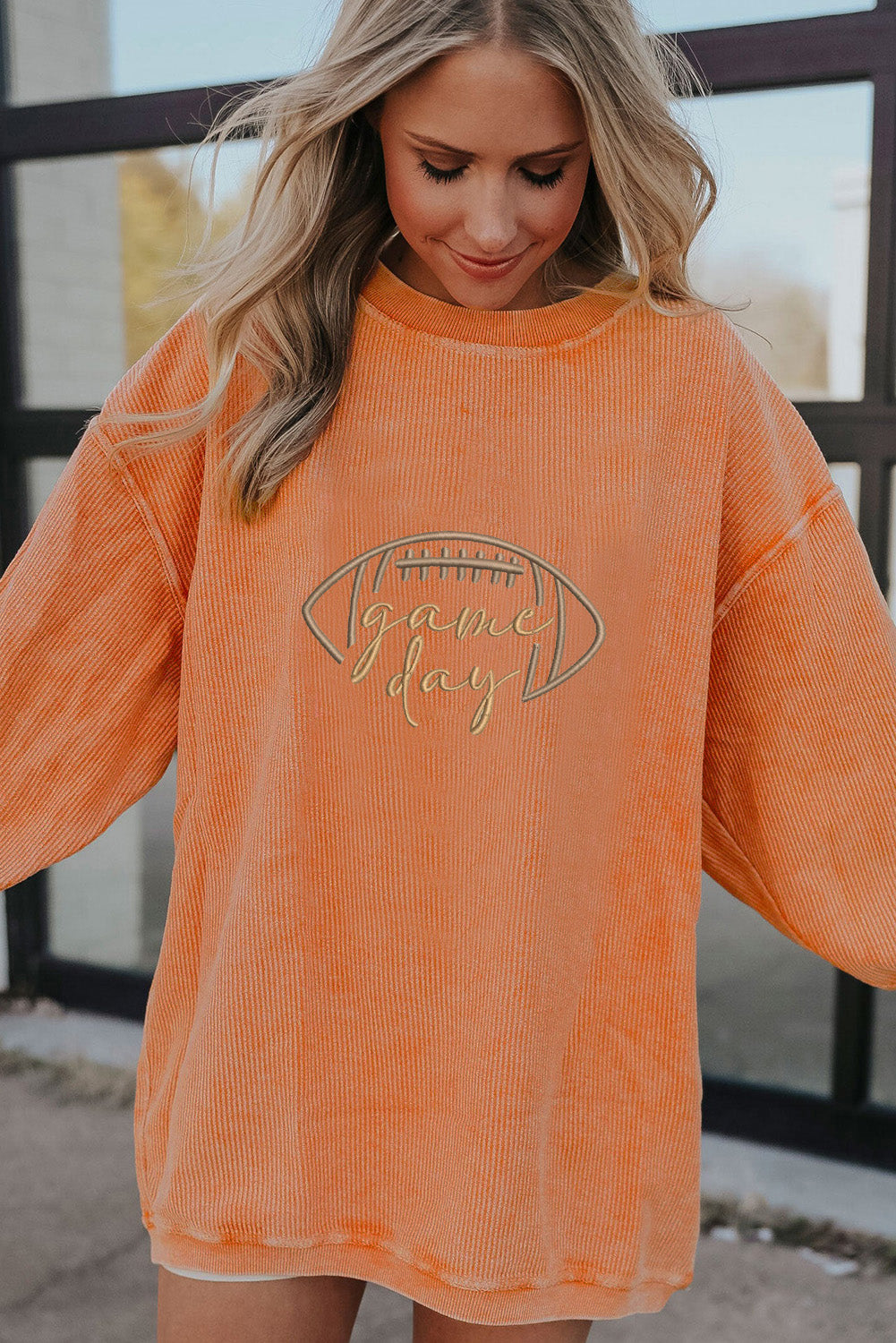 Football Game Day Embroidered Corduroy Sweatshirt