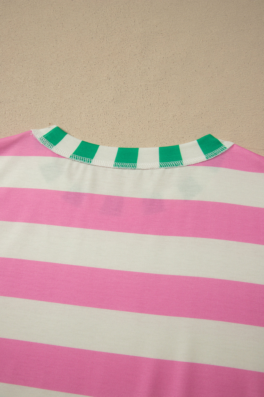 Pink Stripe Exposed Seam Contrast Patchwork Oversized Top