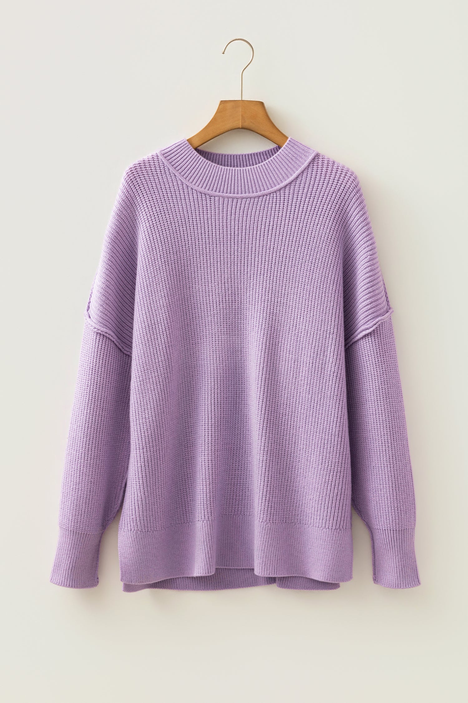 Chestnut Long Sleeve Ribbed Knit Stand Neck Regular Fit Pullover Sweater
