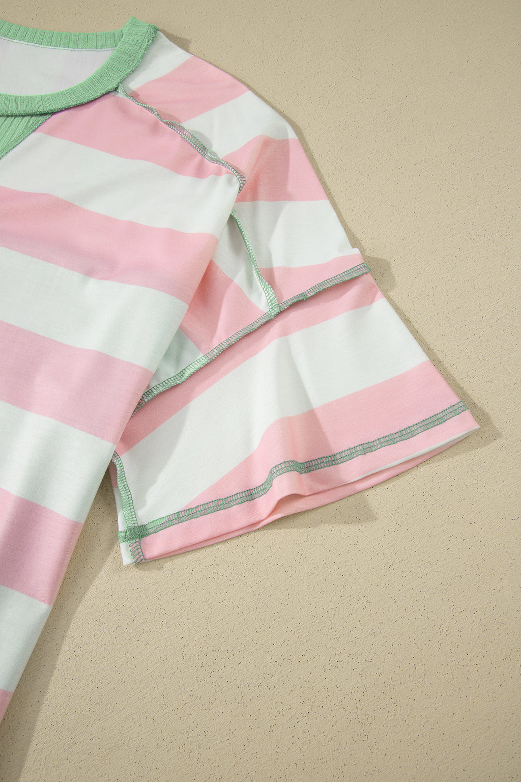 Green Stripe Exposed Seam Ribbed Patchwork Oversized Tee