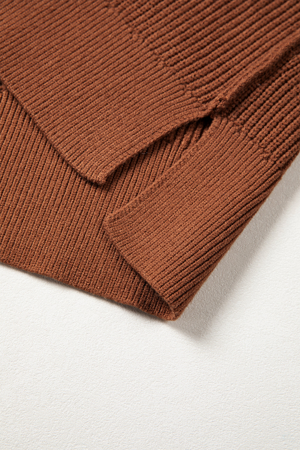 Chestnut Long Sleeve Ribbed Knit Stand Neck Regular Fit Pullover Sweater
