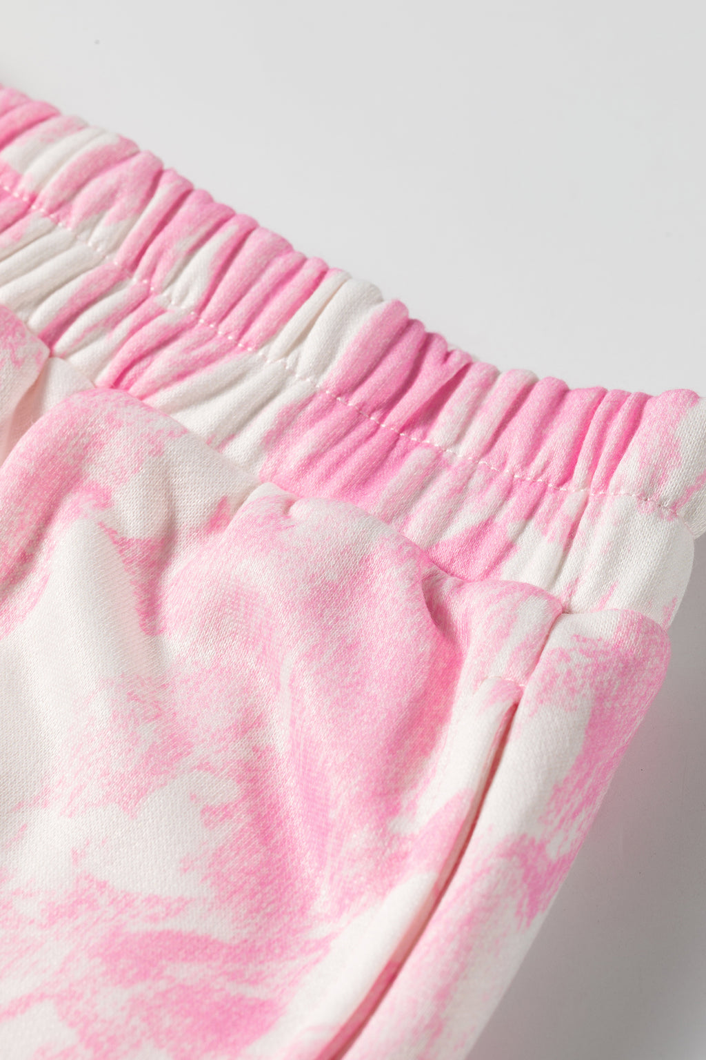 Pink Abstract Print Loose Hoodie Slim Shorts 2pcs Set